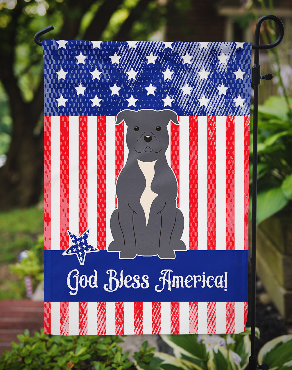 Patriotic USA Staffordshire Bull Terrier Blue Flag Garden Size BB3041GF  the-store.com.