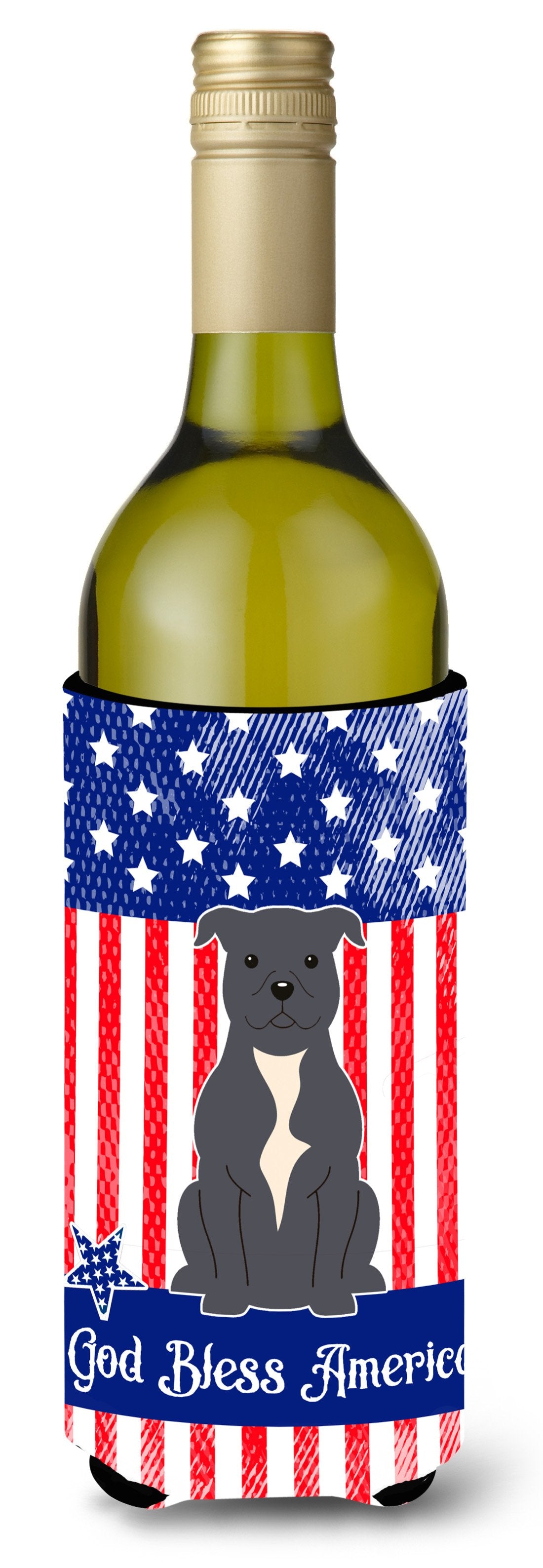 Patriotic USA Staffordshire Bull Terrier Blue Wine Bottle Beverge Insulator Hugger by Caroline&#39;s Treasures