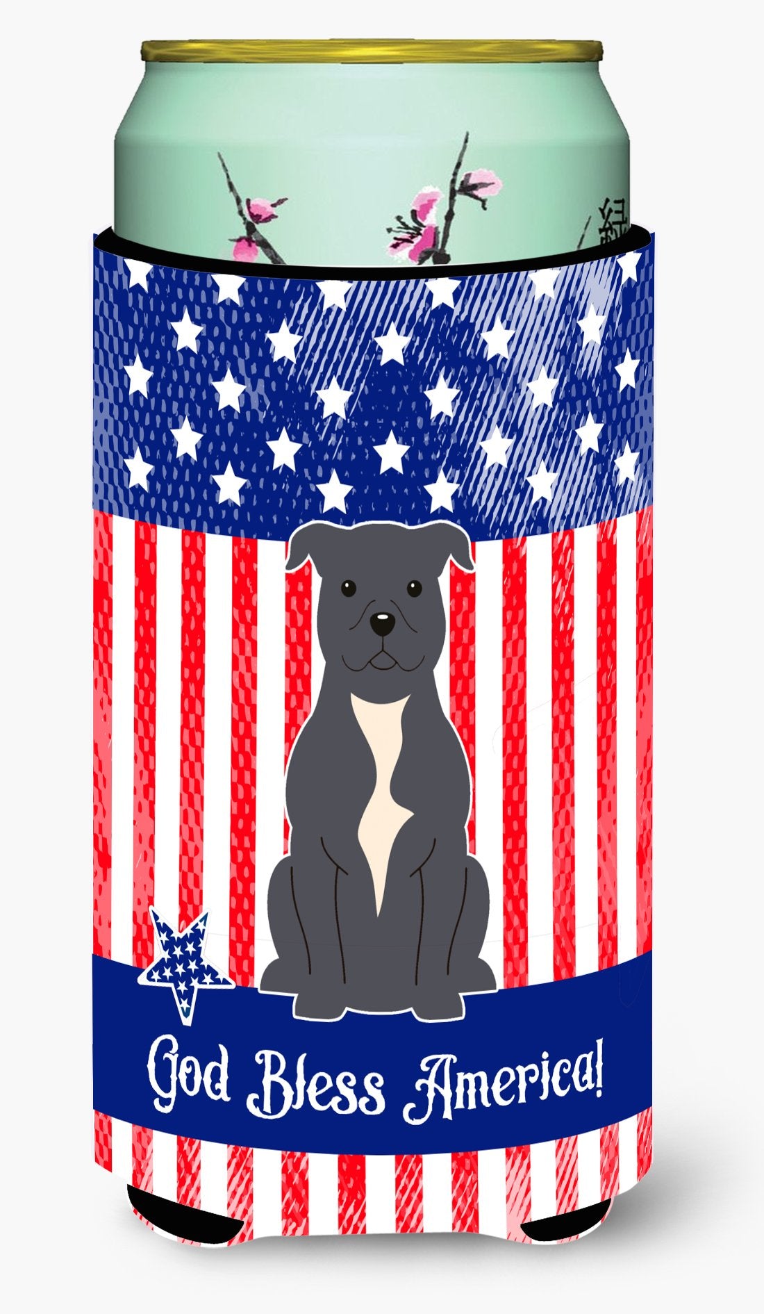 Patriotic USA Staffordshire Bull Terrier Blue Tall Boy Beverage Insulator Hugger by Caroline&#39;s Treasures