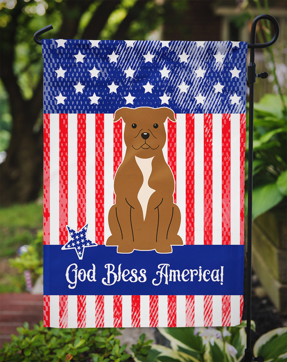 Patriotic USA Staffordshire Bull Terrier Brown Flag Garden Size BB3042GF