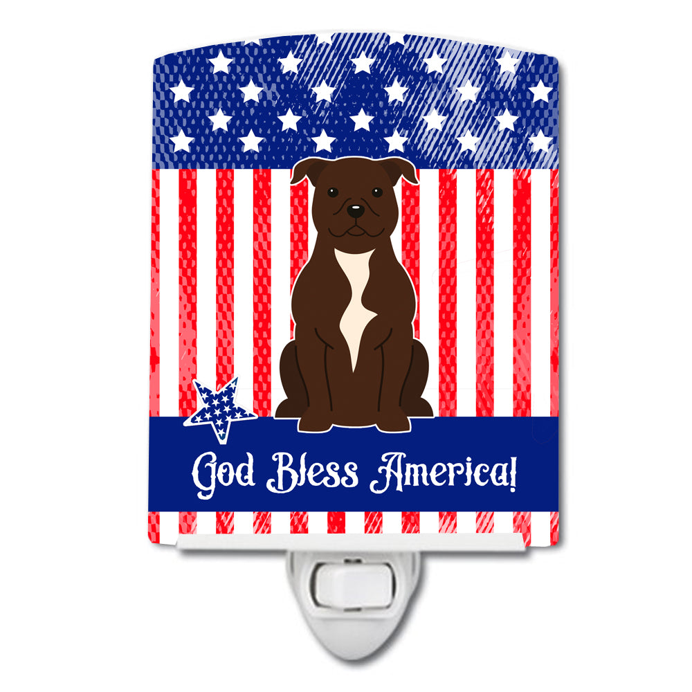 Patriotic USA Staffordshire Bull Terrier Chocolate Ceramic Night Light BB3043CNL - the-store.com