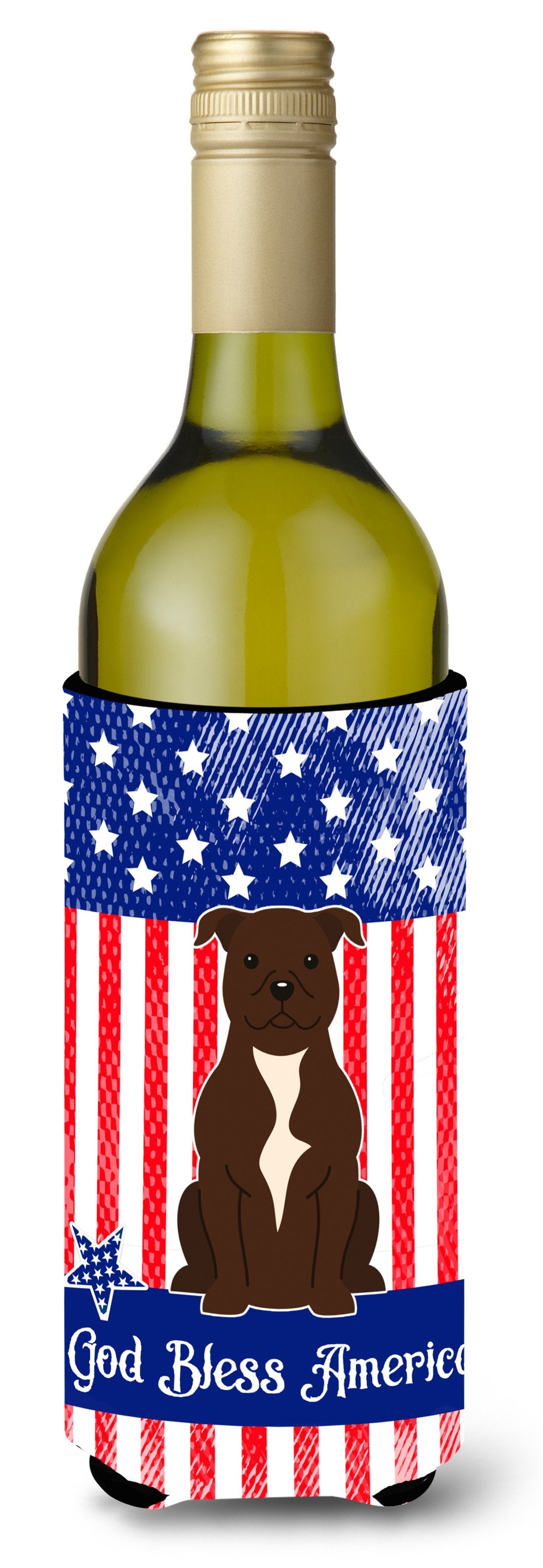 Patriotic USA Staffordshire Bull Terrier Chocolate Wine Bottle Beverge Insulator Hugger by Caroline&#39;s Treasures