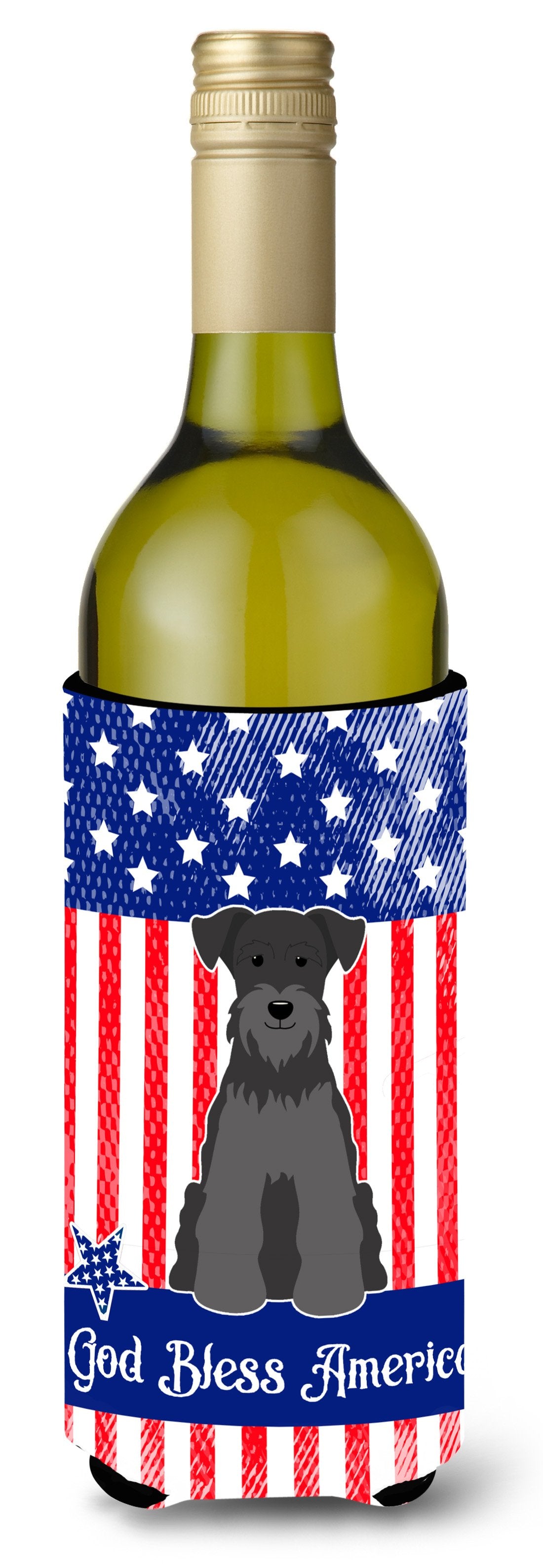 Patriotic USA Miniature Schanuzer Black Wine Bottle Beverge Insulator Hugger BB3046LITERK by Caroline&#39;s Treasures