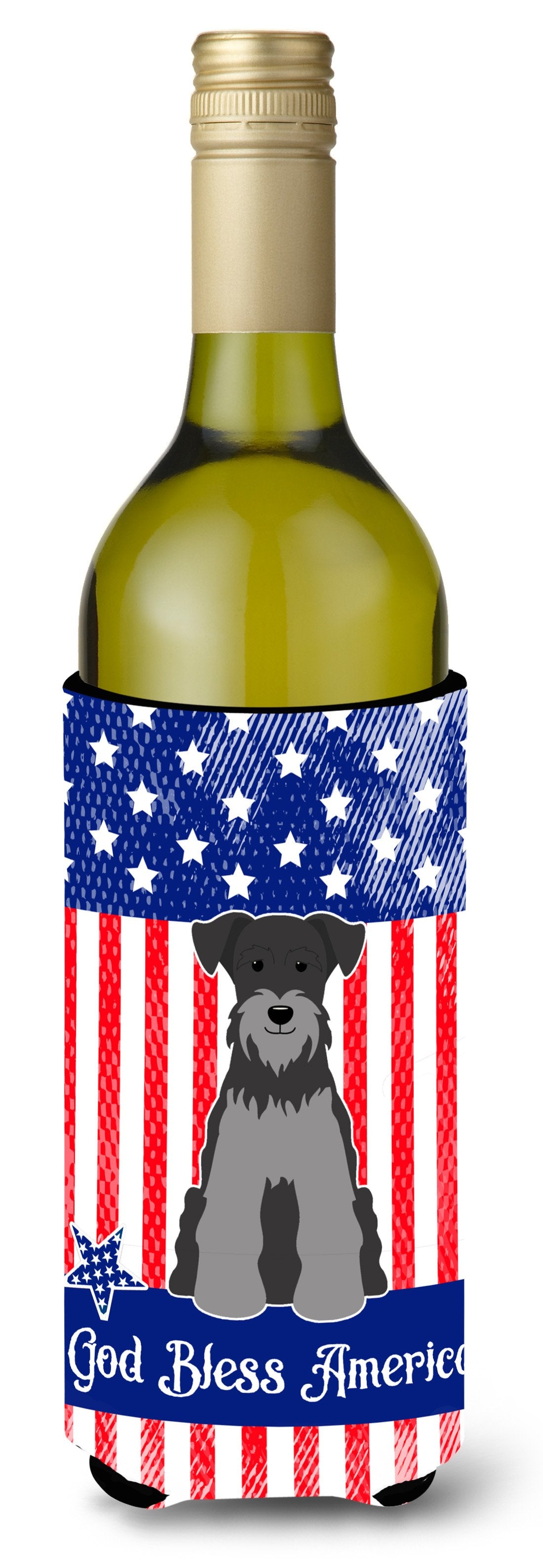 Patriotic USA Miniature Schanuzer Black Silver Wine Bottle Beverge Insulator Hugger by Caroline&#39;s Treasures