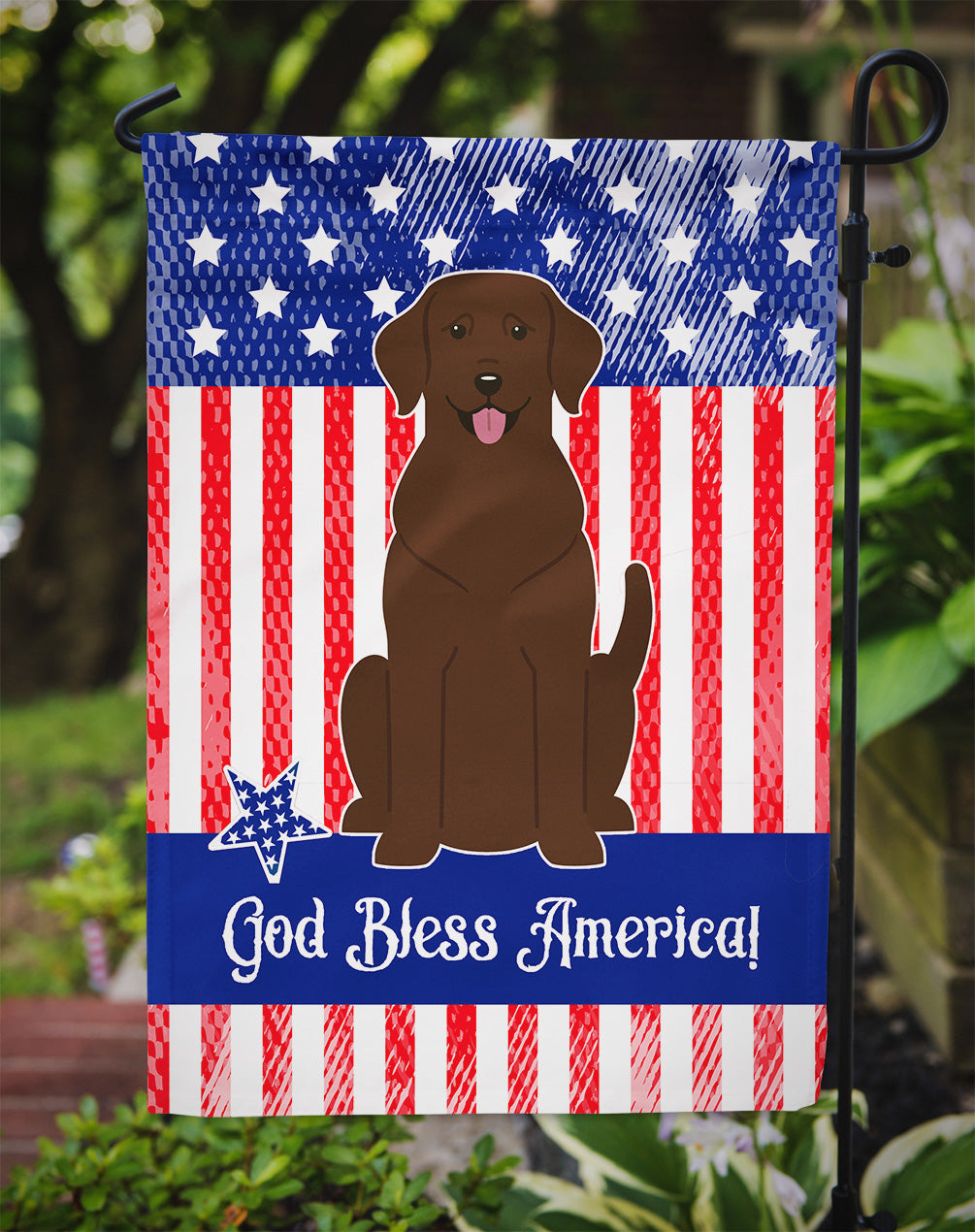 Patriotic USA Chocolate Labrador Flag Garden Size  the-store.com.