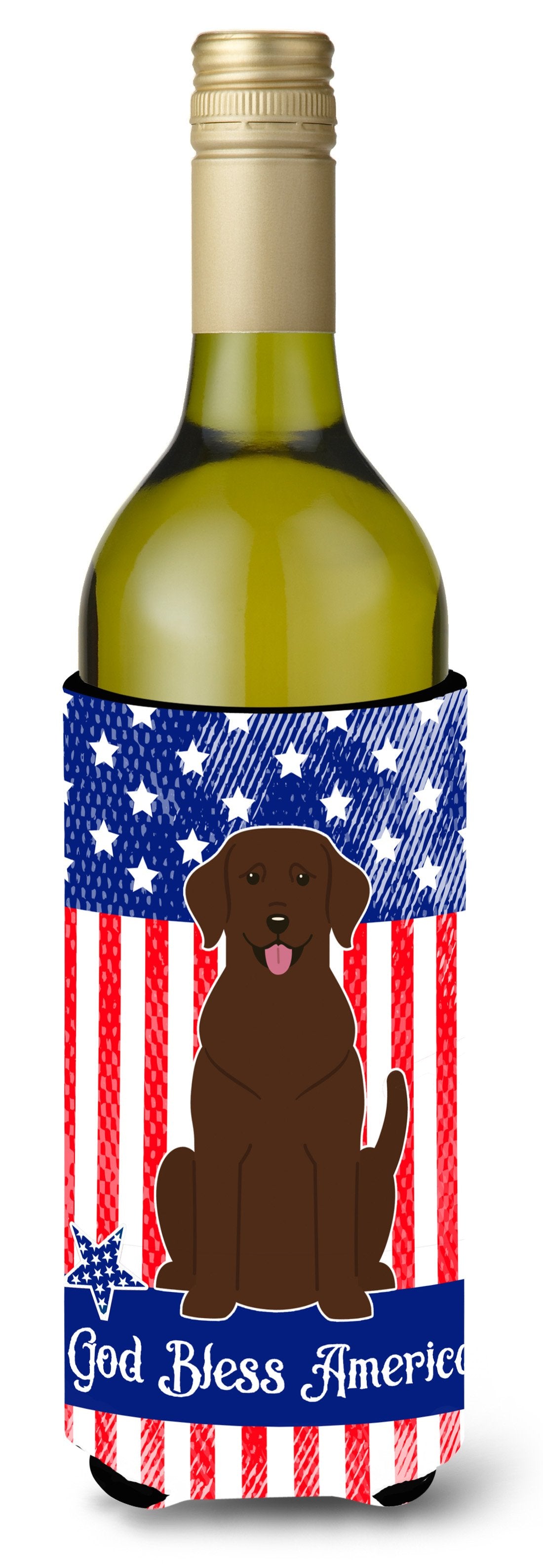 Patriotic USA Chocolate Labrador Wine Bottle Beverge Insulator Hugger BB3051LITERK by Caroline&#39;s Treasures