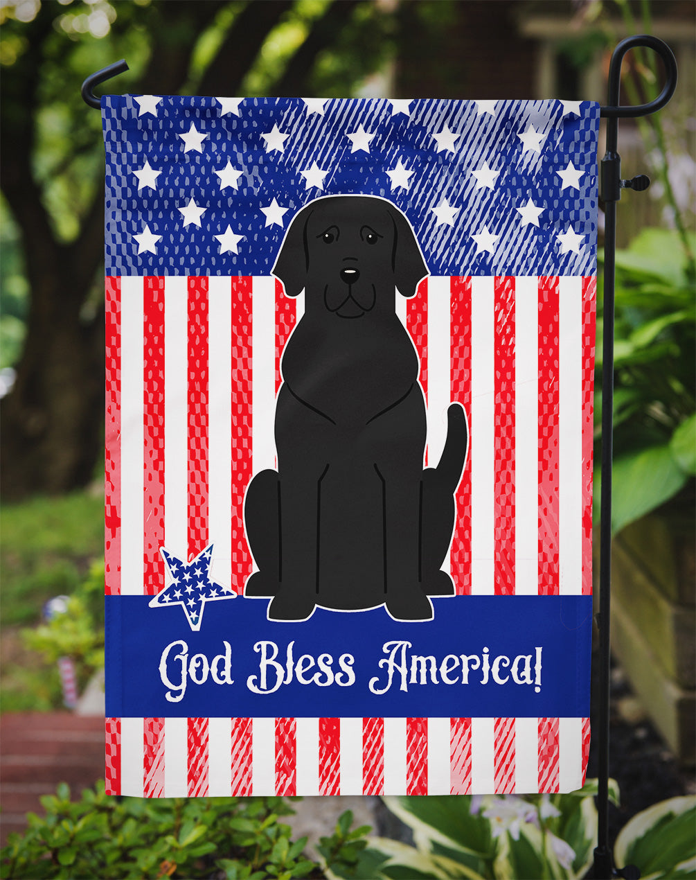 Patriotic USA Black Labrador Flag Garden Size