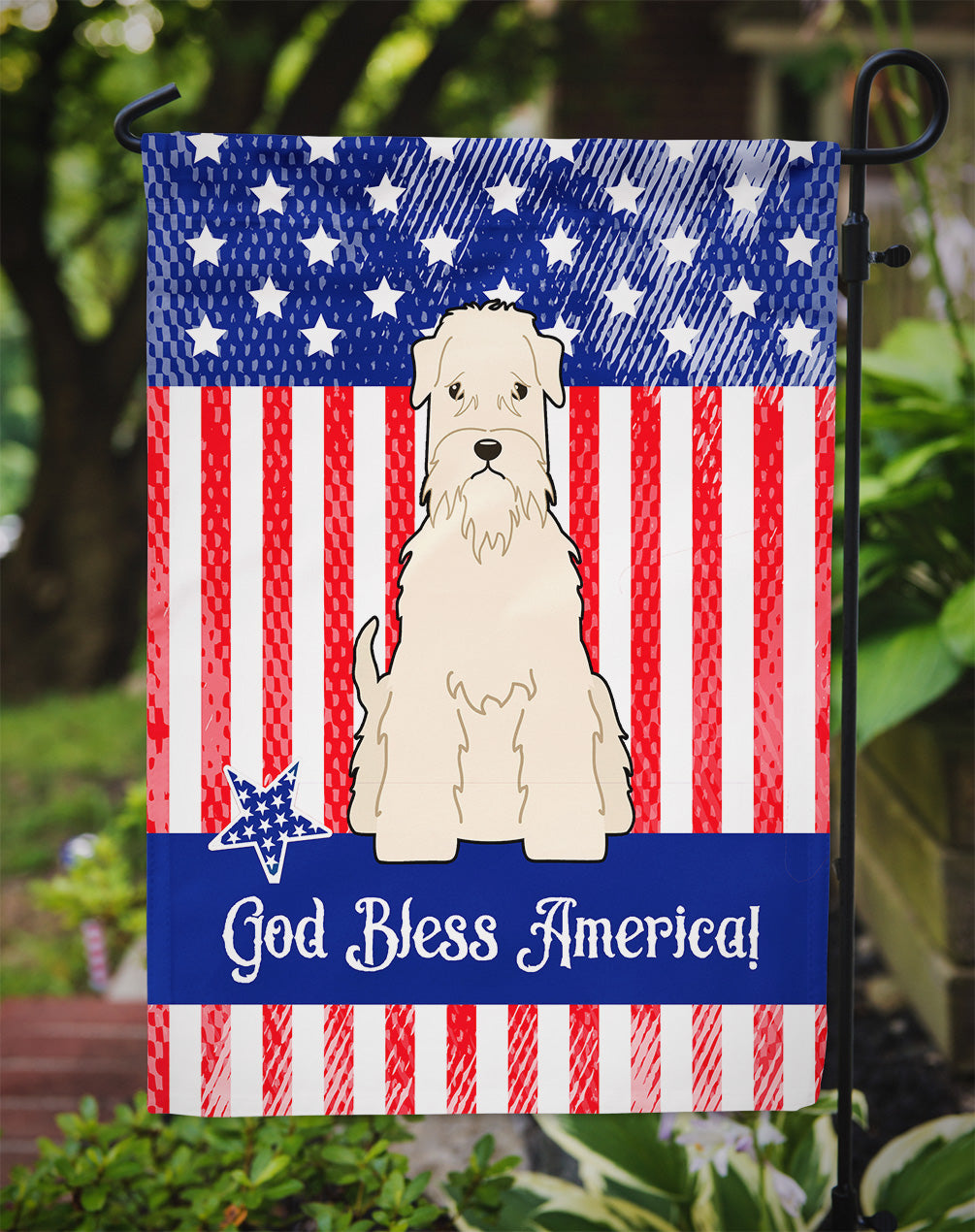 Patriotic USA Soft Coated Wheaten Terrier Flag Garden Size BB3056GF  the-store.com.