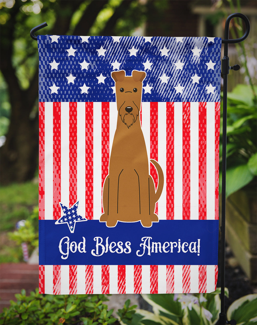 Patriotic USA Irish Terrier Flag Garden Size