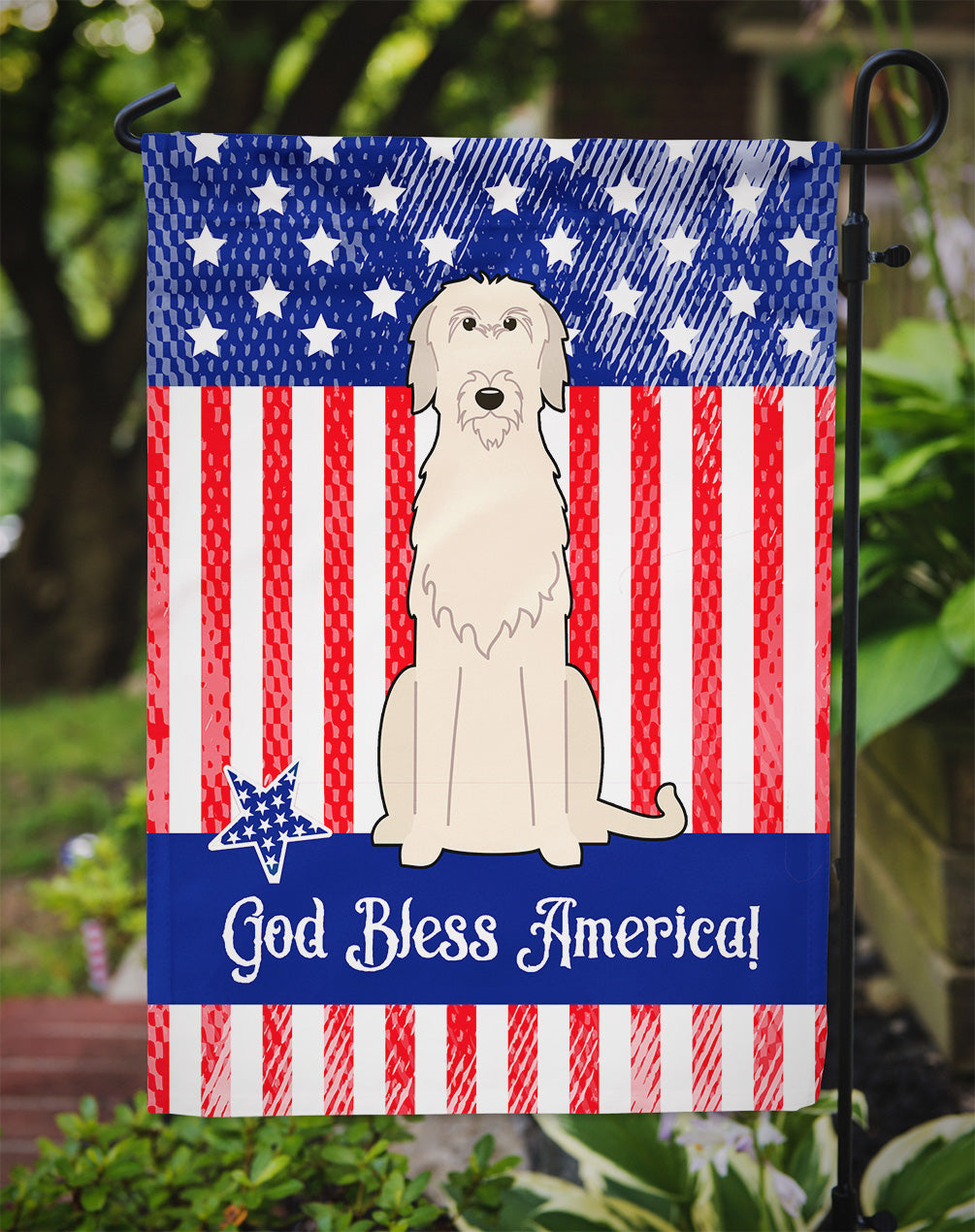 Patriotic USA Irish Wolfhound Flag Garden Size