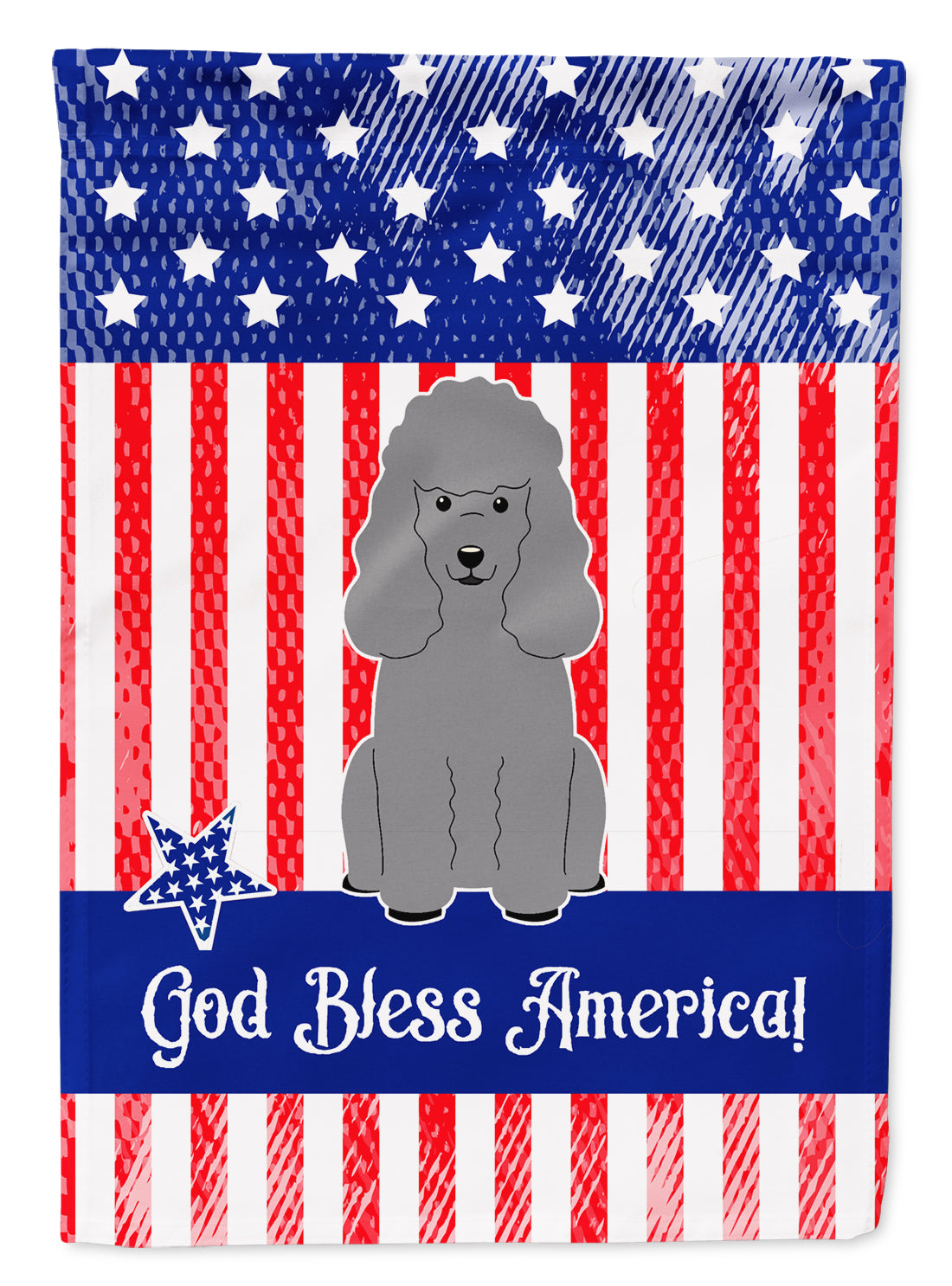 Patriotic USA Poodle Silver Flag Garden Size