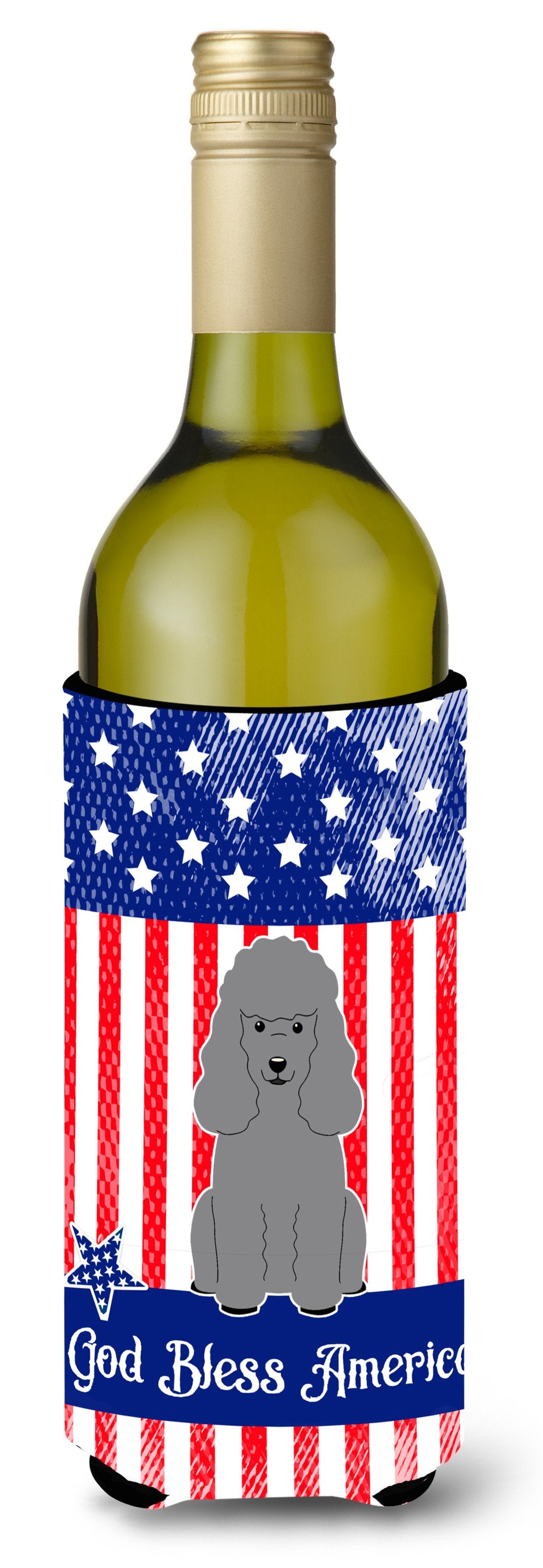 Patriotic USA Poodle Silver Wine Bottle Beverge Insulator Hugger by Caroline's Treasures