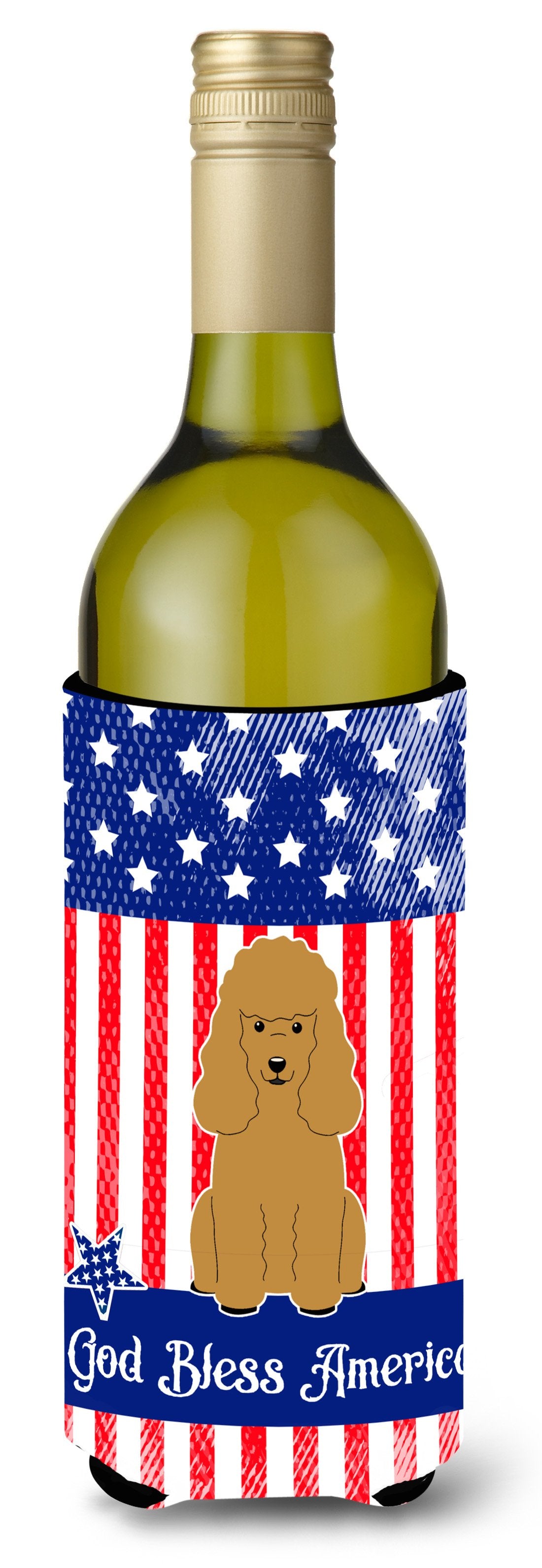 Patriotic USA Poodle Tan Wine Bottle Beverge Insulator Hugger BB3064LITERK by Caroline&#39;s Treasures