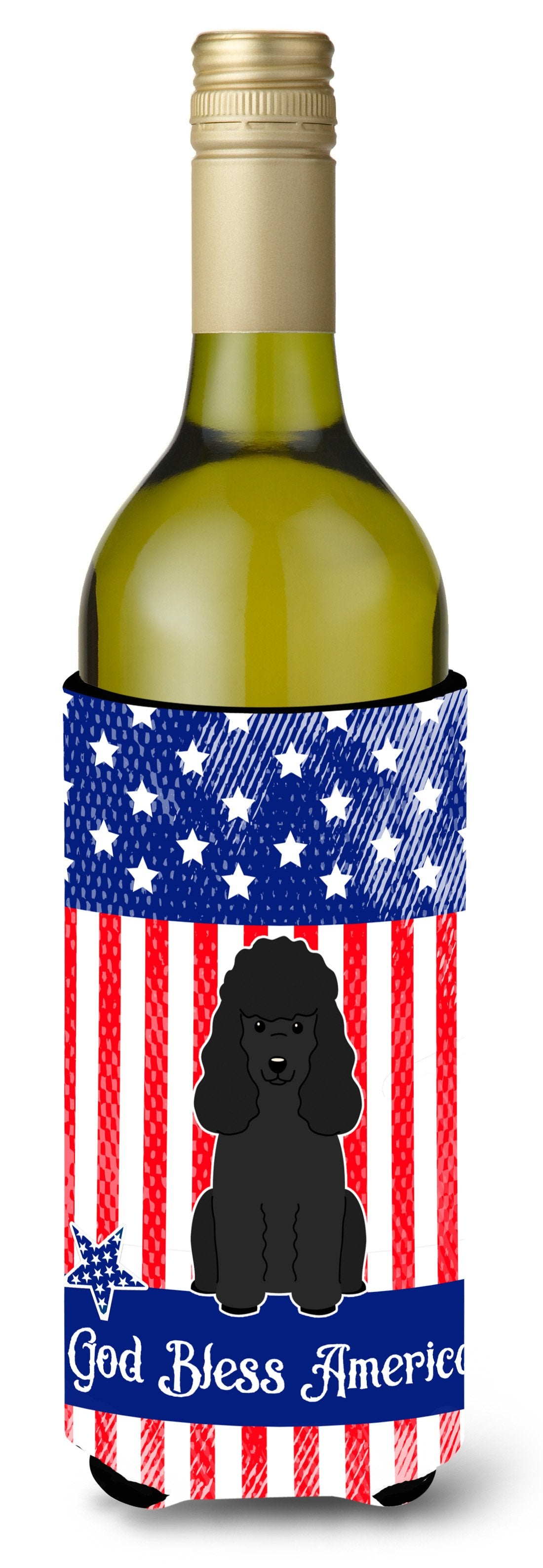 Patriotic USA Poodle Black Wine Bottle Beverge Insulator Hugger by Caroline&#39;s Treasures