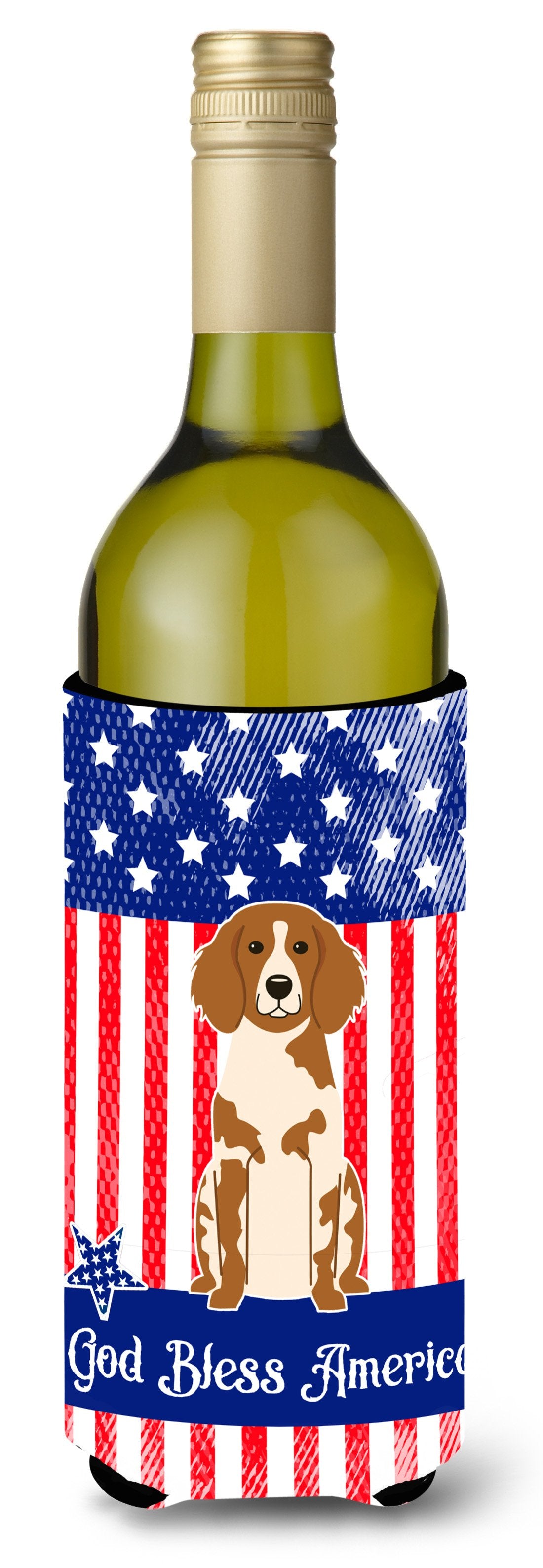 Patriotic USA Brittany Spaniel Wine Bottle Beverge Insulator Hugger by Caroline&#39;s Treasures