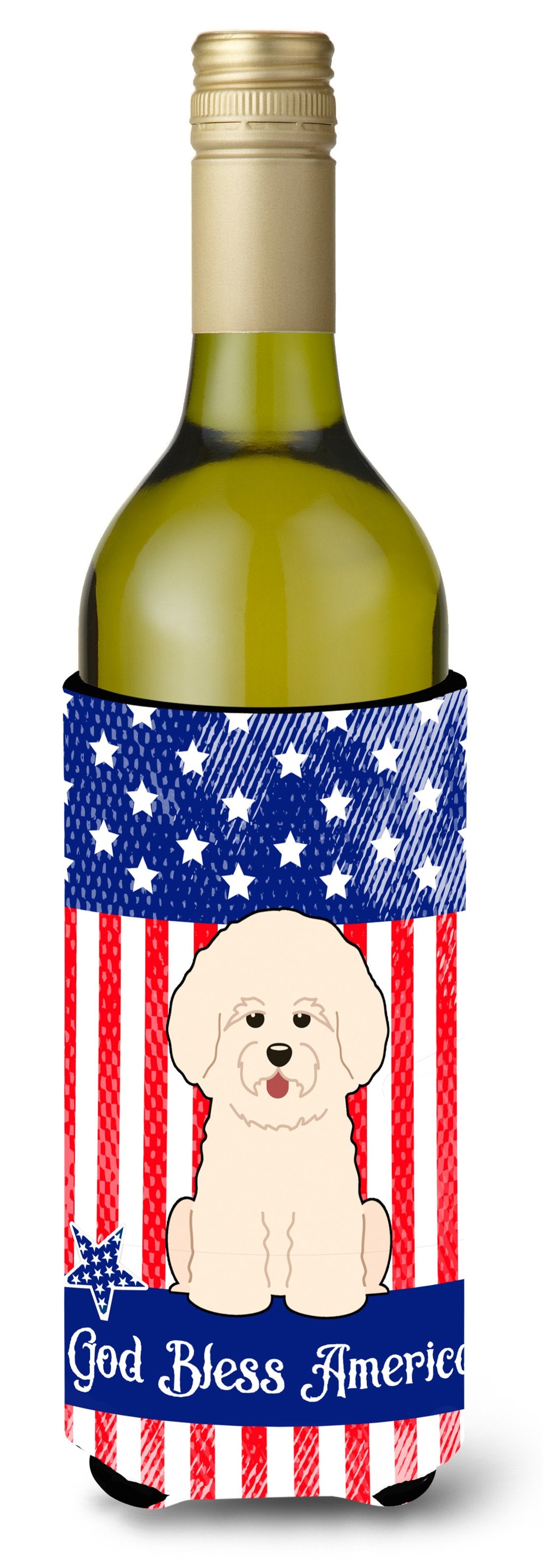 Patriotic USA Bichon Frise Wine Bottle Beverge Insulator Hugger by Caroline&#39;s Treasures