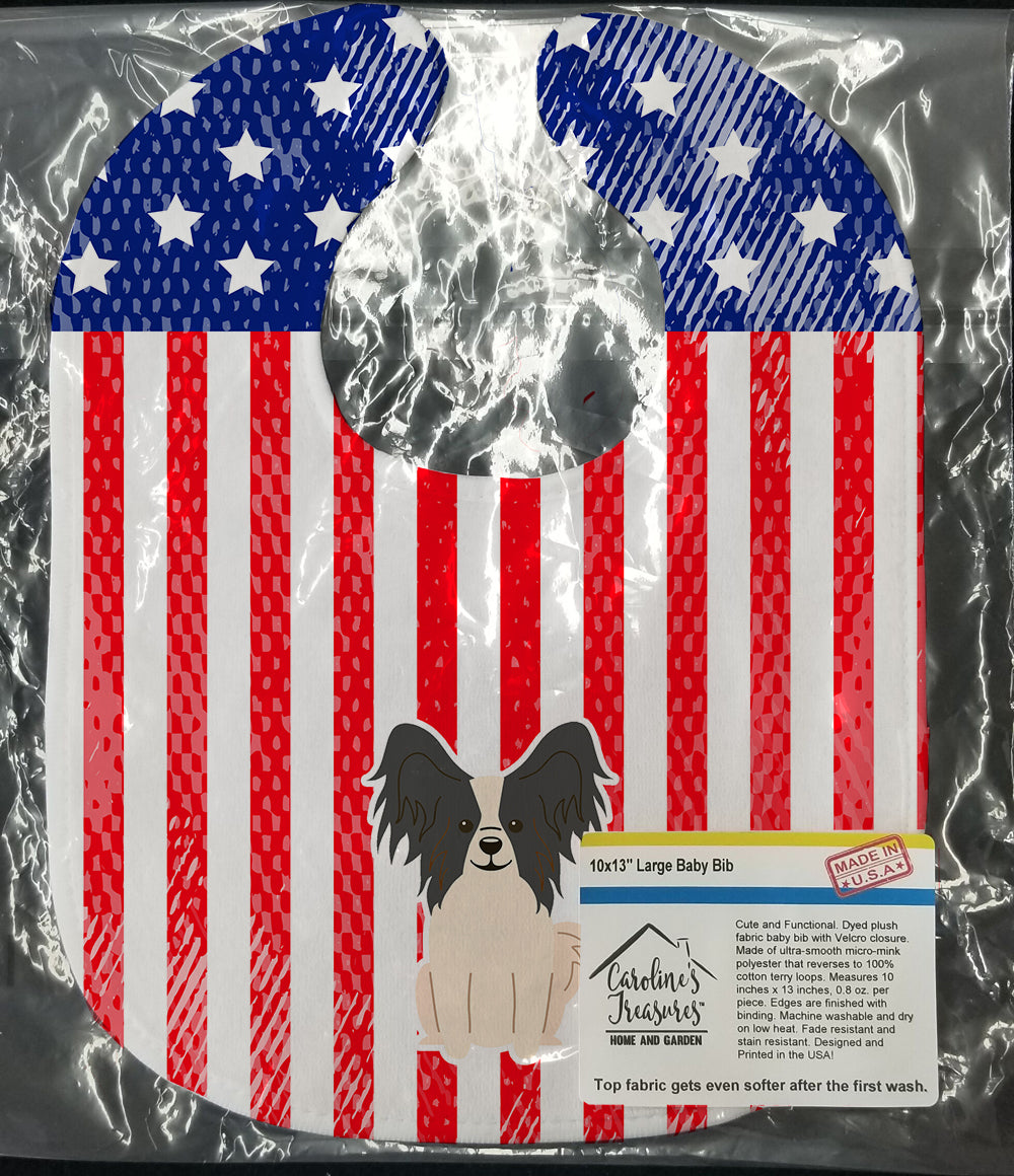 Patriotic USA Papillon Black White Baby Bib BB3071BIB - the-store.com