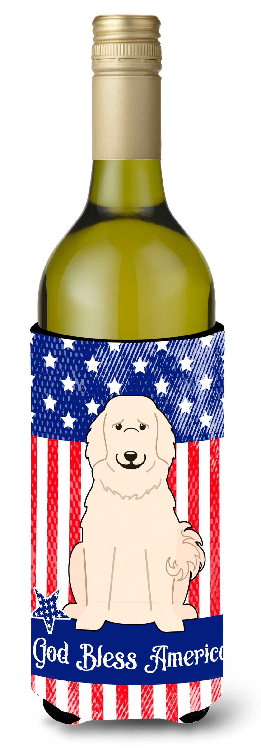 Patriotic USA Great Pyrenese Wine Bottle Beverge Insulator Hugger by Caroline&#39;s Treasures