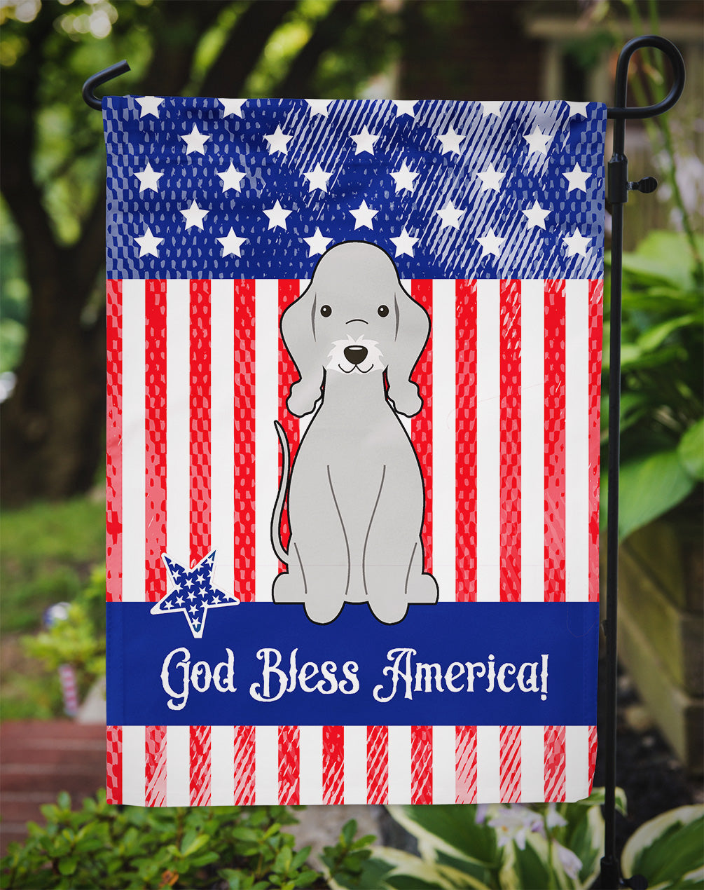 Patriotic USA Bedlington Terrier Blue Flag Garden Size BB3085GF  the-store.com.