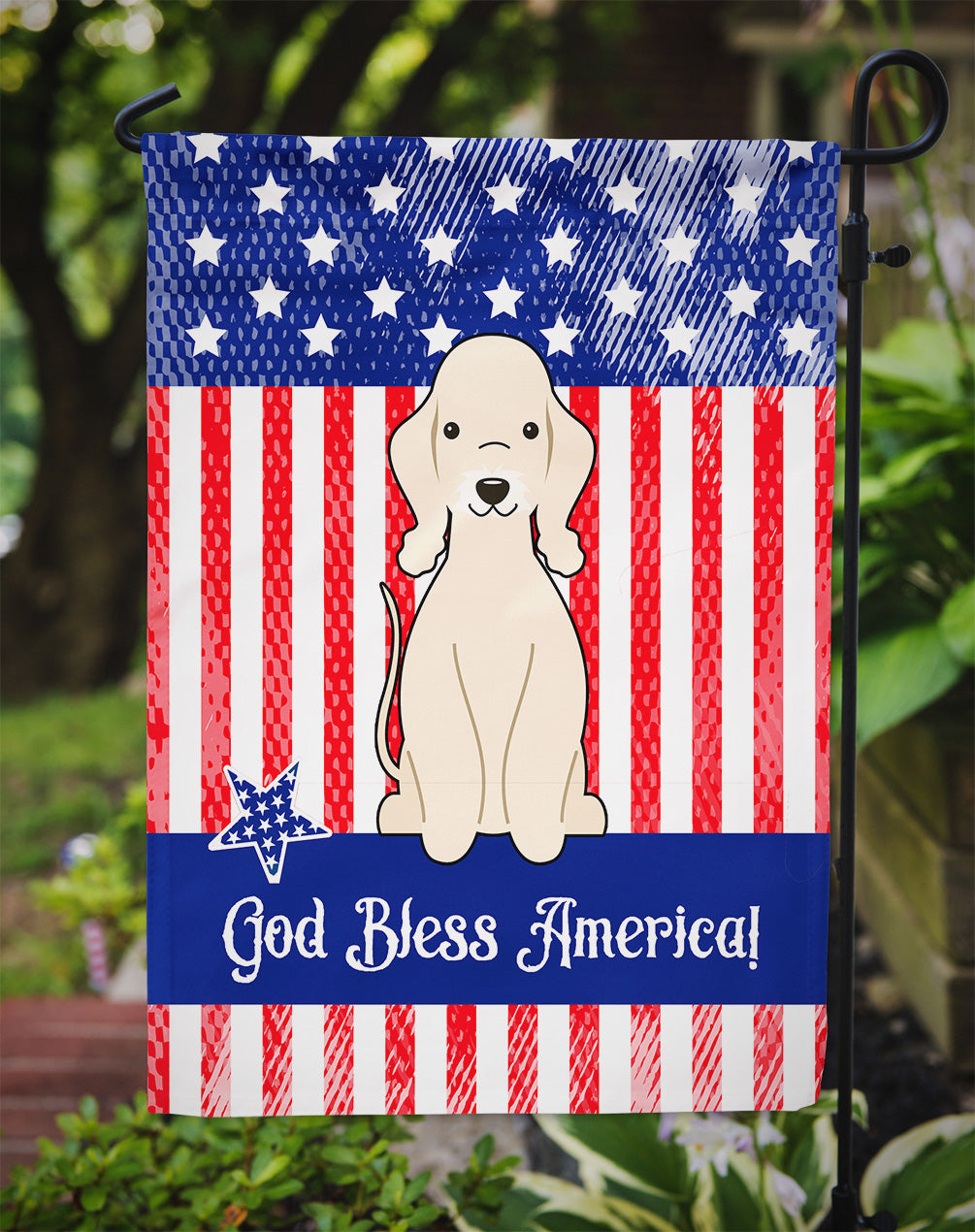 Patriotic USA Bedlington Terrier Sandy Flag Garden Size