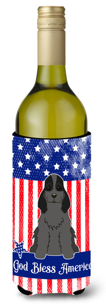 Patriotic USA Cocker Spaniel Black Wine Bottle Beverge Insulator Hugger by Caroline's Treasures