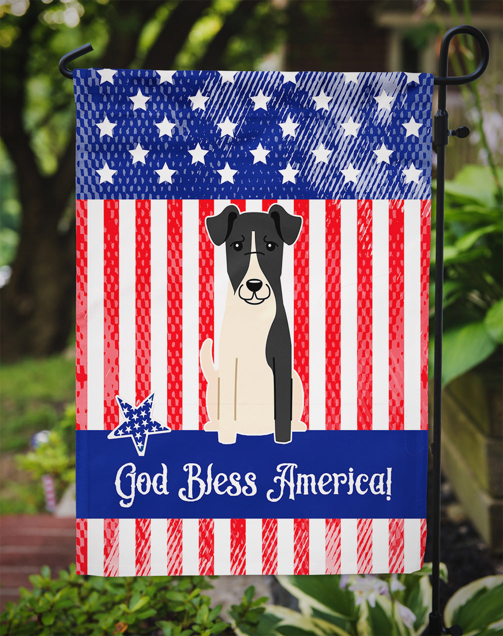 Patriotic USA Smooth Fox Terrier Flag Garden Size  the-store.com.