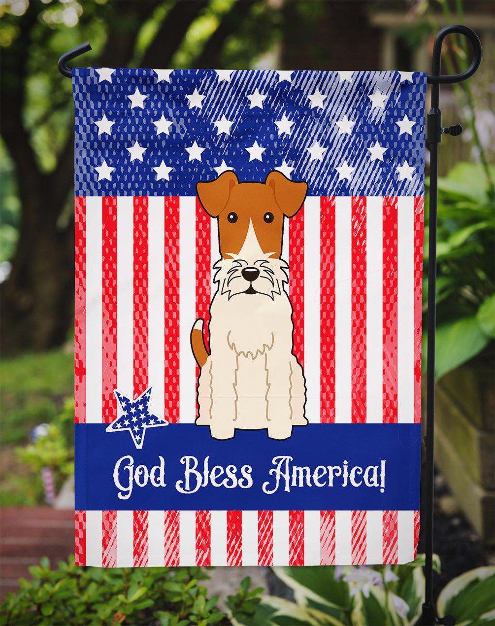 Patriotic USA Wire Fox Terrier Flag Garden Size BB3096GF