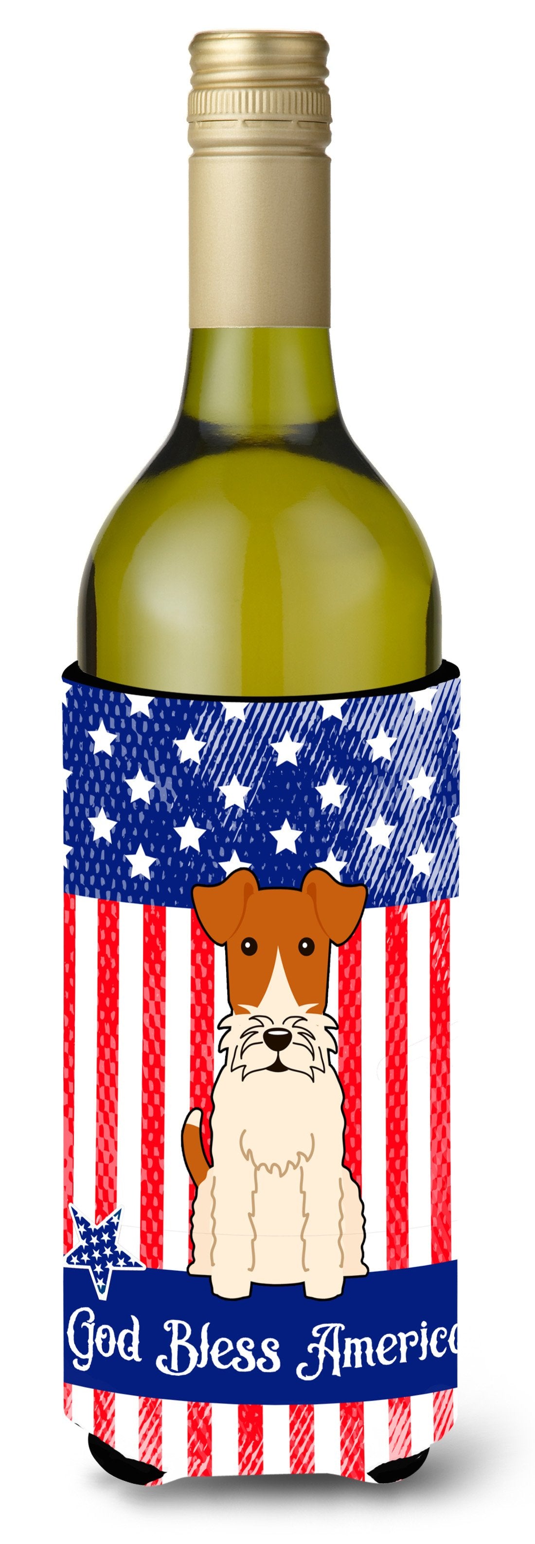 Patriotic USA Wire Fox Terrier Wine Bottle Beverge Insulator Hugger by Caroline&#39;s Treasures
