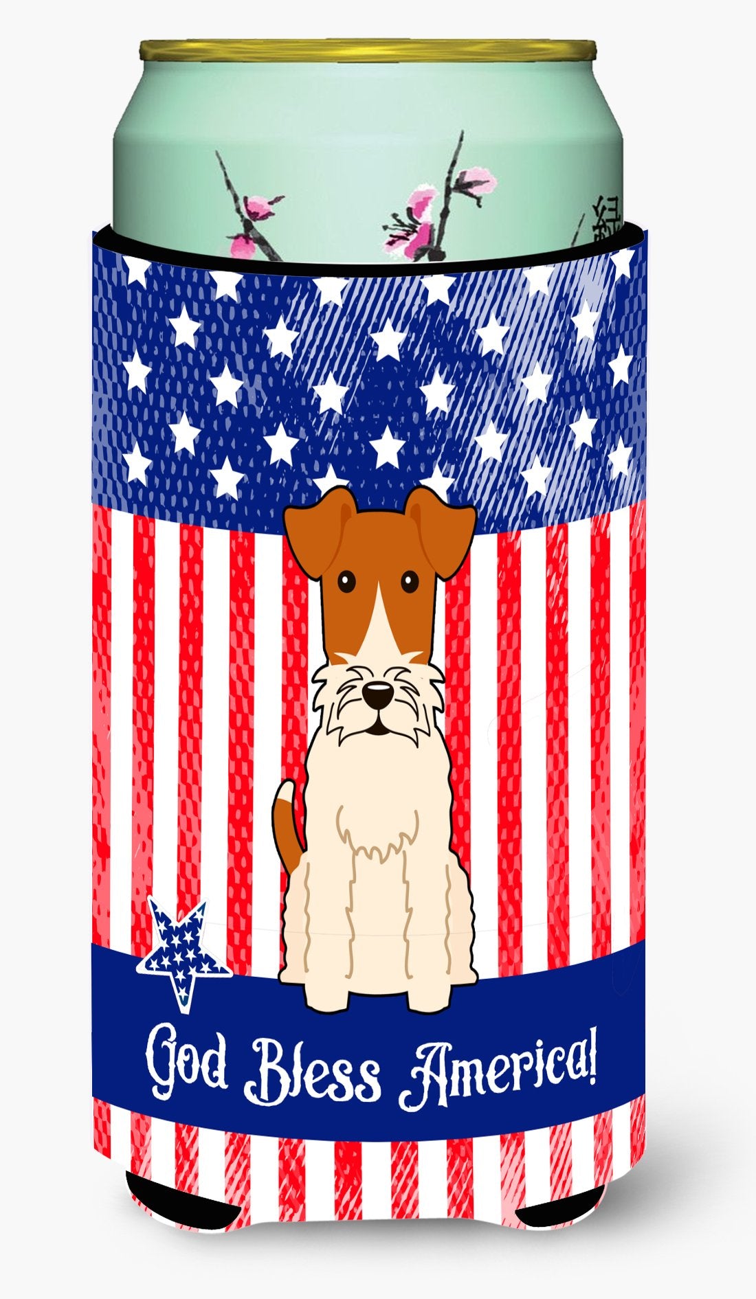 Patriotic USA Wire Fox Terrier Tall Boy Beverage Insulator Hugger by Caroline&#39;s Treasures