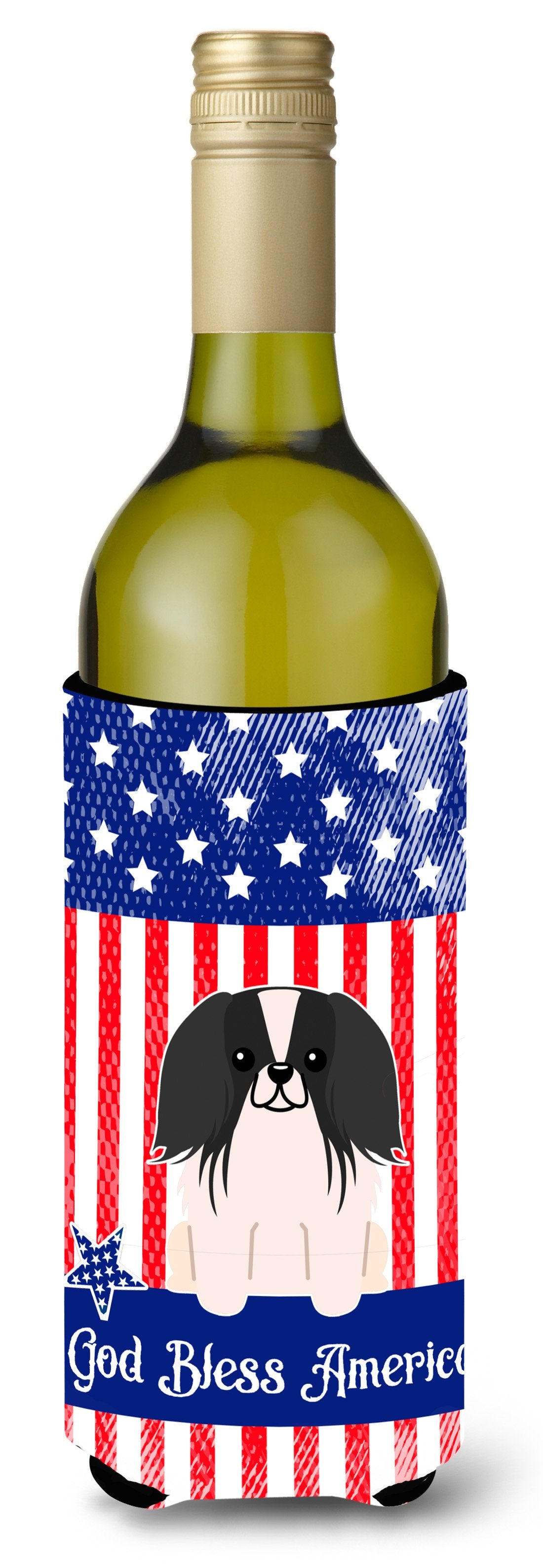 Patriotic USA Pekingnese Black White Wine Bottle Beverge Insulator Hugger BB3100LITERK by Caroline&#39;s Treasures