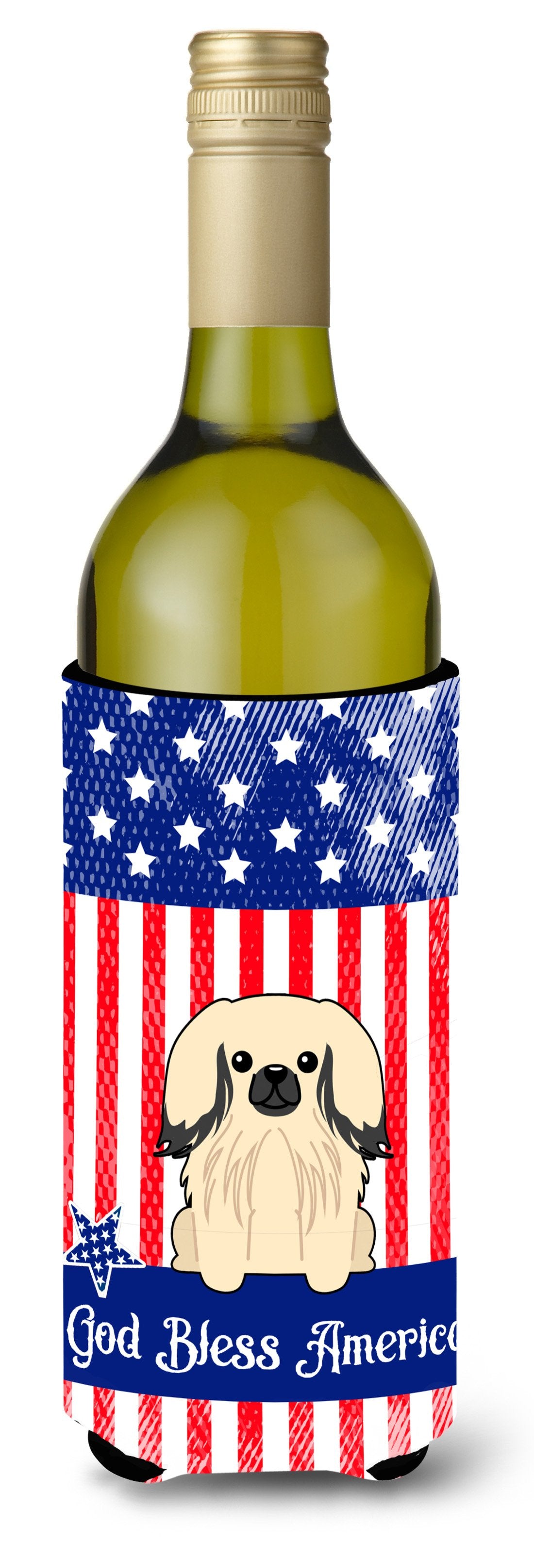 Patriotic USA Pekingnese Cream Wine Bottle Beverge Insulator Hugger by Caroline&#39;s Treasures