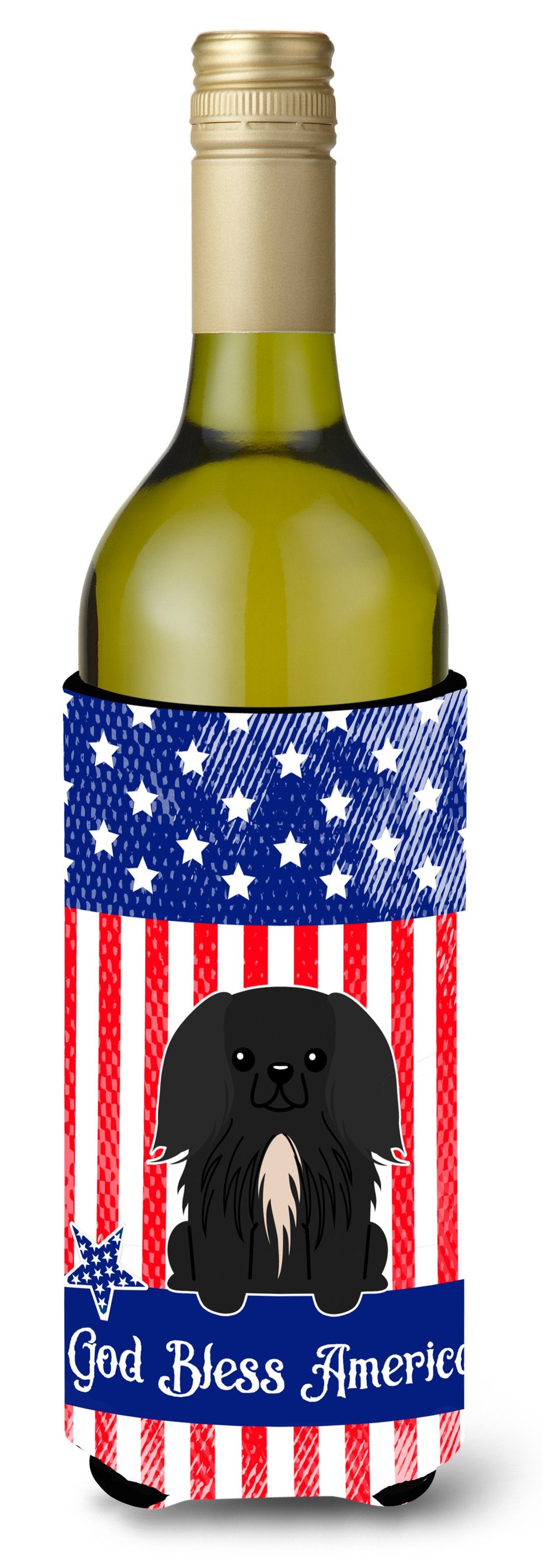Patriotic USA Pekingnese Black Wine Bottle Beverge Insulator Hugger by Caroline&#39;s Treasures