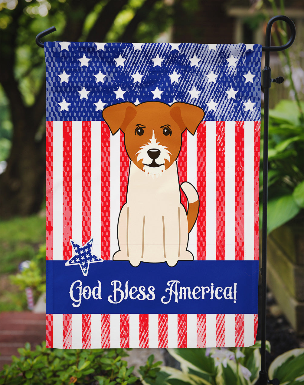 Patriotic USA Jack Russell Terrier Flag Garden Size BB3103GF
