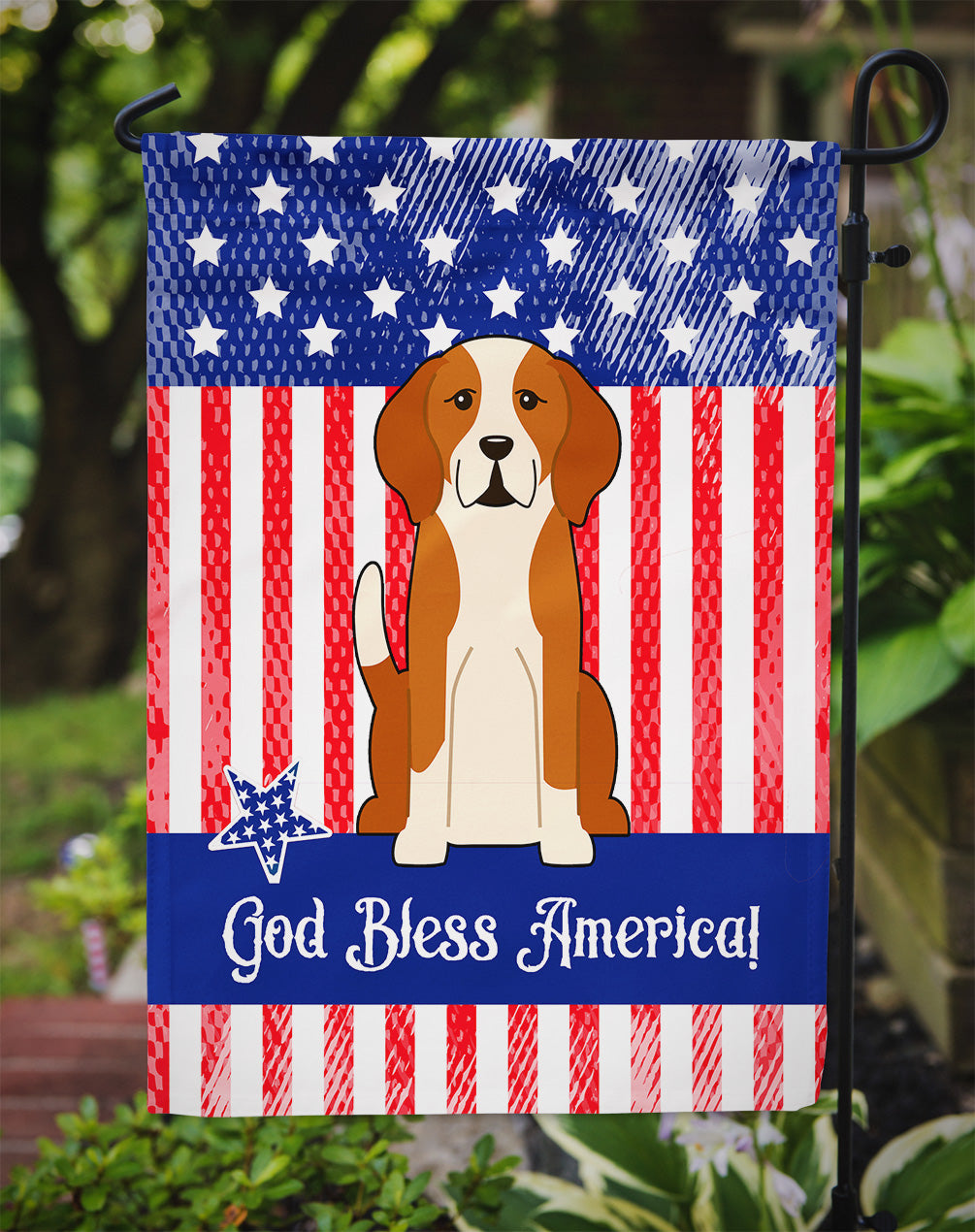 Patriotic USA English Foxhound Flag Garden Size