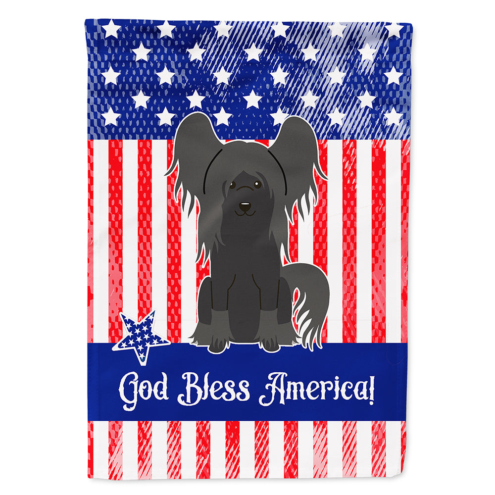 Patriotic USA Chinese Crested Black Flag Canvas House Size BB3107CHF