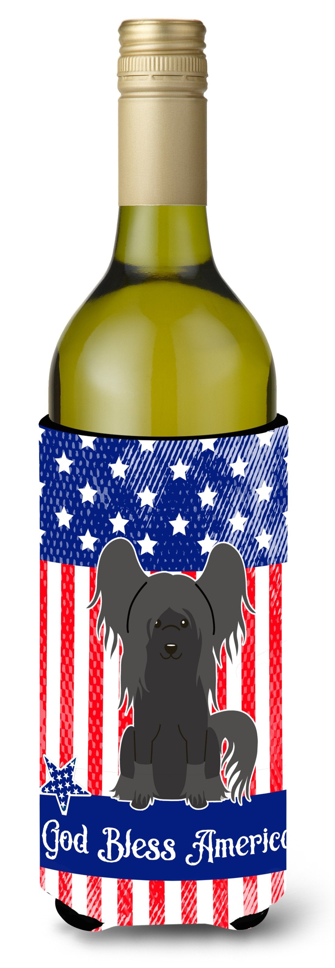 Patriotic USA Chinese Crested Black Wine Bottle Beverge Insulator Hugger BB3107LITERK by Caroline&#39;s Treasures