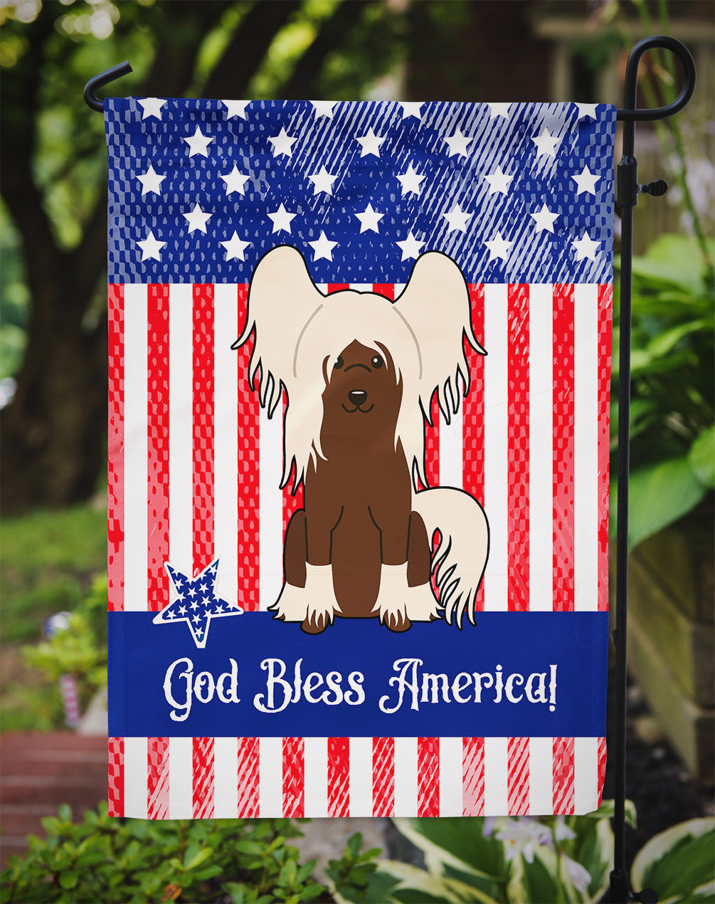 Patriotic USA Chinese Crested Cream Flag Garden Size  the-store.com.