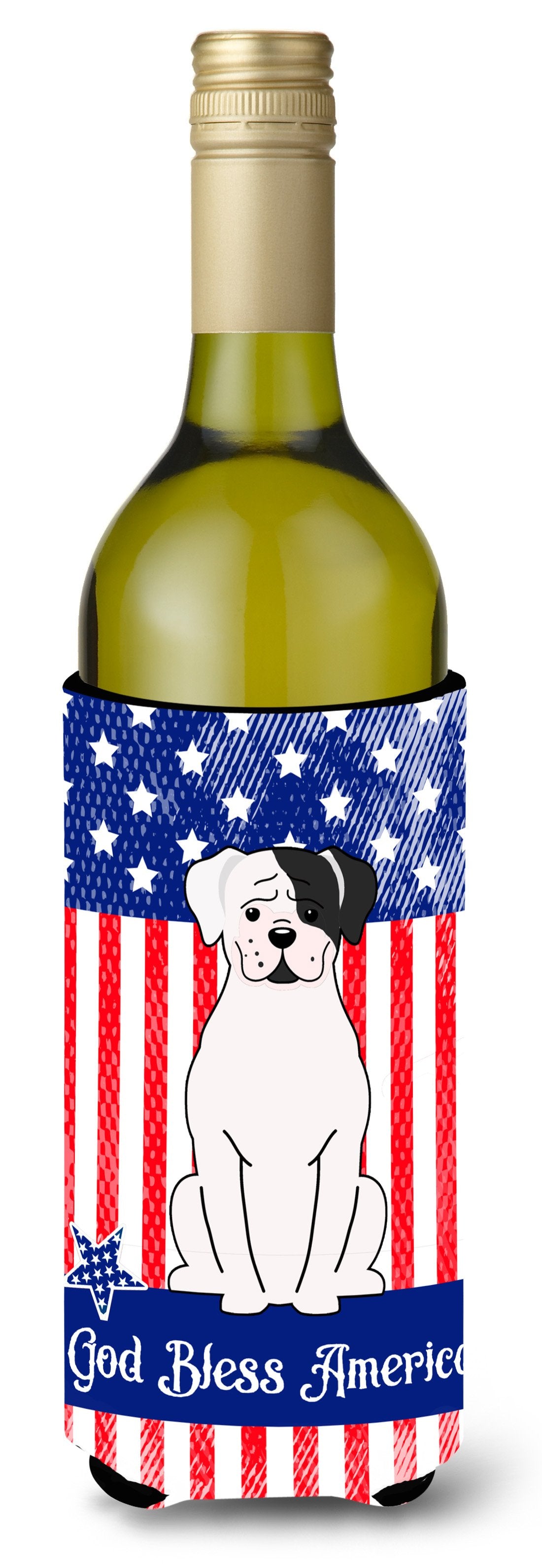 Patriotic USA White Boxer Cooper Wine Bottle Beverge Insulator Hugger by Caroline&#39;s Treasures