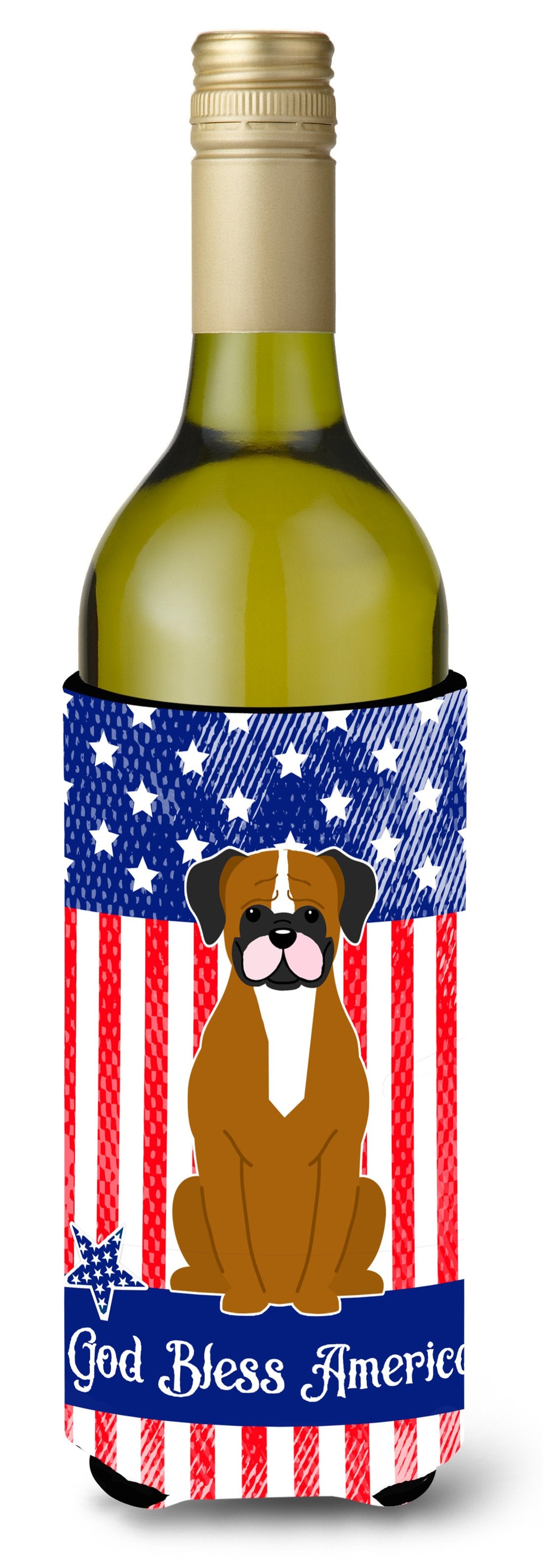 Patriotic USA Flashy Fawn Boxer Wine Bottle Beverge Insulator Hugger by Caroline&#39;s Treasures