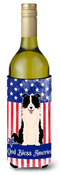 Patriotic USA Border Collie Black White Wine Bottle Beverge Insulator Hugger by Caroline's Treasures