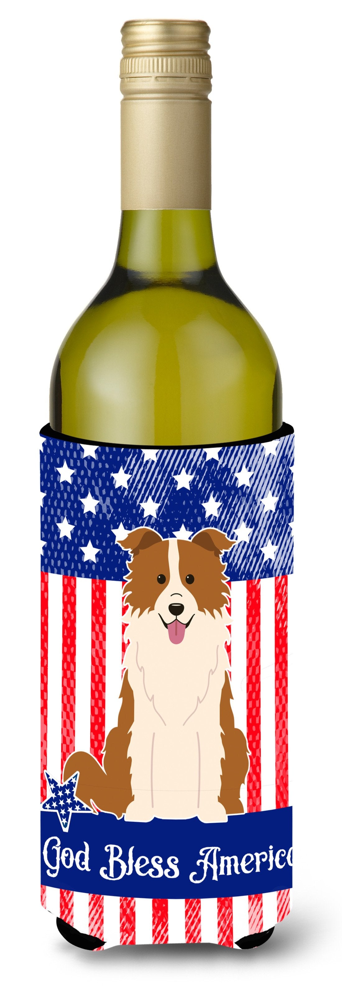 Patriotic USA Border Collie Red White Wine Bottle Beverge Insulator Hugger BB3114LITERK by Caroline&#39;s Treasures