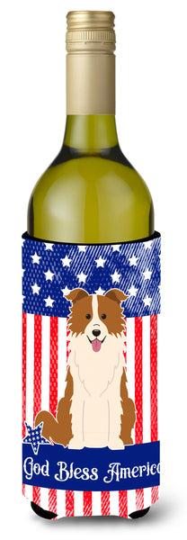 Patriotic USA Border Collie Red White Wine Bottle Beverge Insulator Hugger BB3114LITERK by Caroline's Treasures
