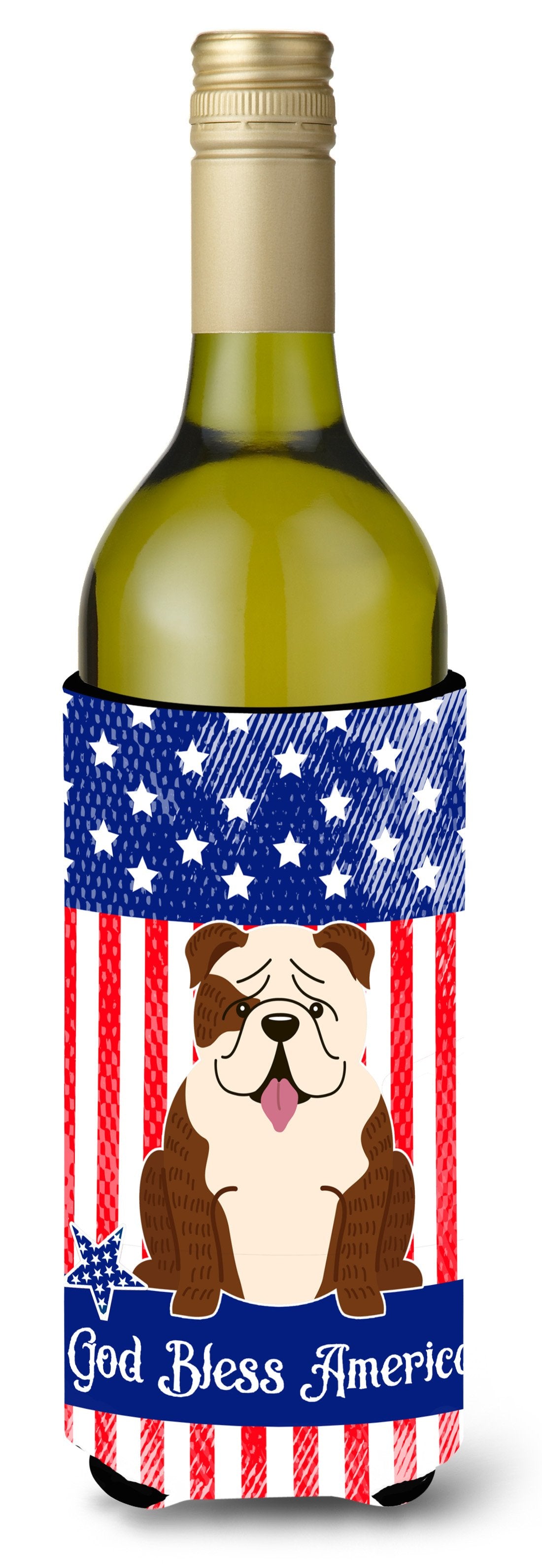 Patriotic USA English Bulldog Brindle White Wine Bottle Beverge Insulator Hugger BB3116LITERK by Caroline&#39;s Treasures