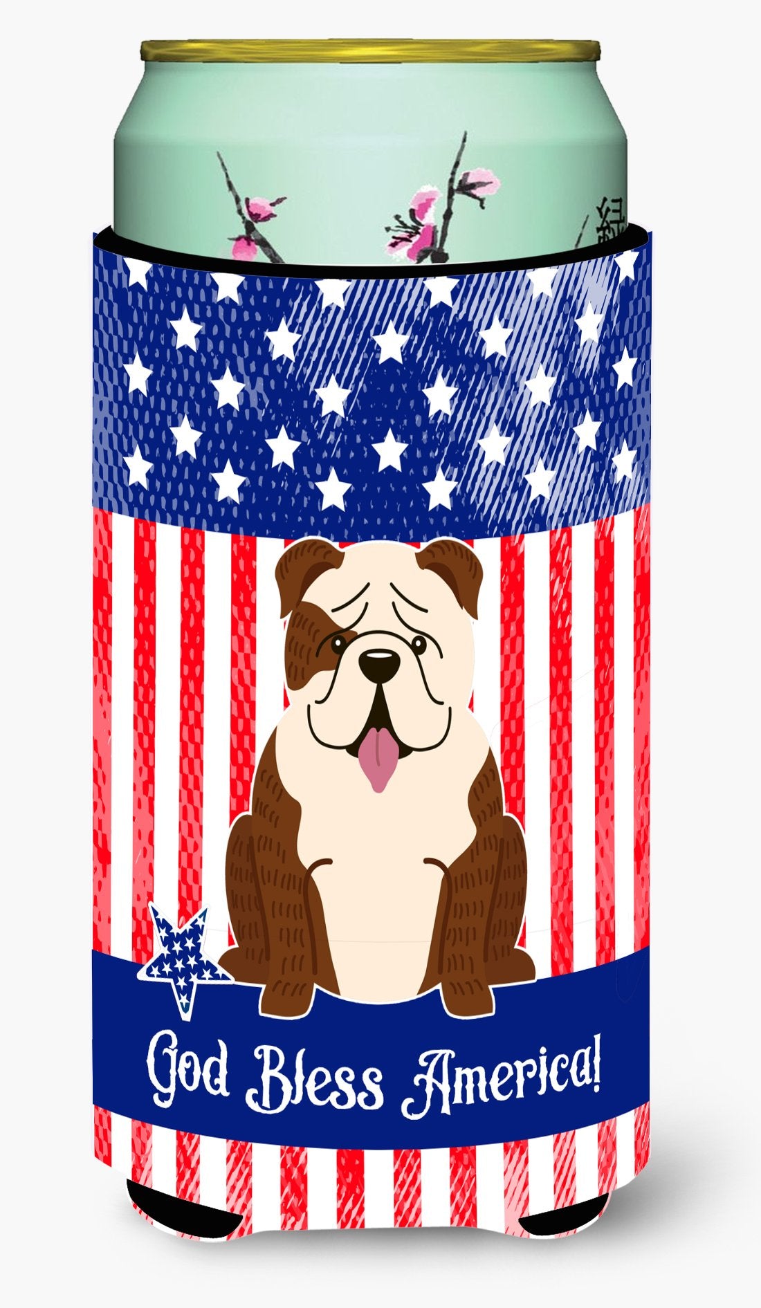Patriotic USA English Bulldog Brindle White Tall Boy Beverage Insulator Hugger BB3116TBC by Caroline&#39;s Treasures