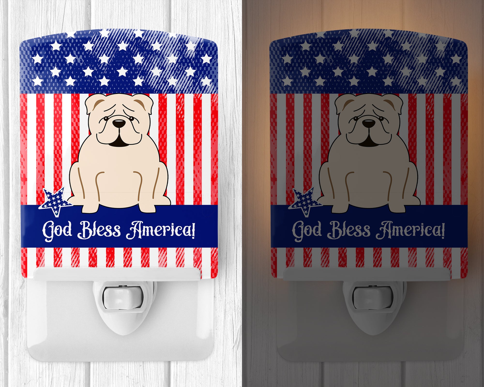 Patriotic USA English Bulldog White Ceramic Night Light BB3118CNL - the-store.com