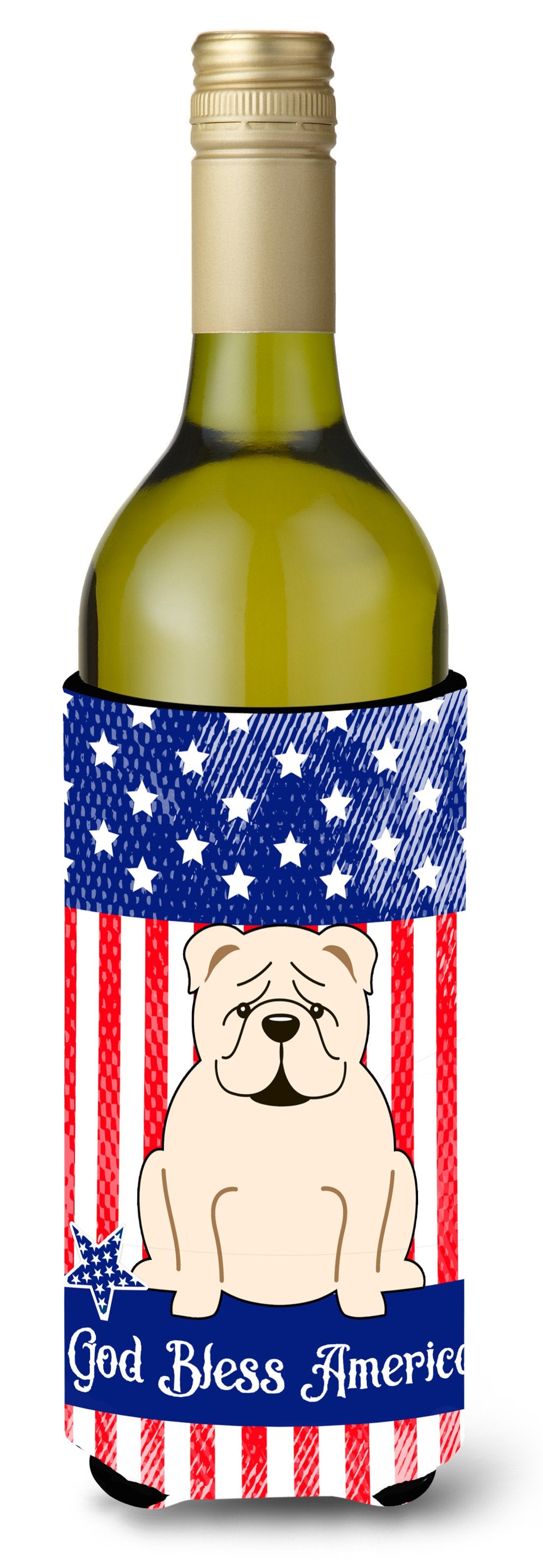 Patriotic USA English Bulldog White Wine Bottle Beverge Insulator Hugger BB3118LITERK by Caroline's Treasures
