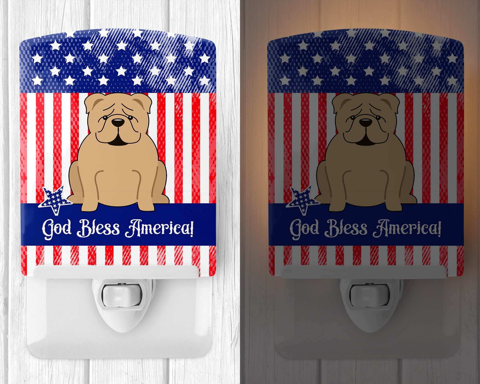 Patriotic USA English Bulldog Fawn Ceramic Night Light BB3119CNL - the-store.com