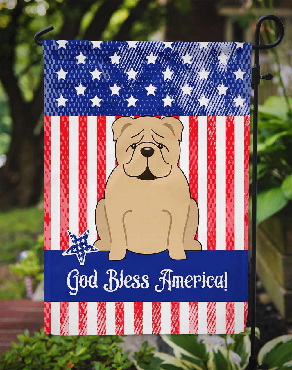 Patriotic USA English Bulldog Fawn Flag Garden Size BB3119GF  the-store.com.