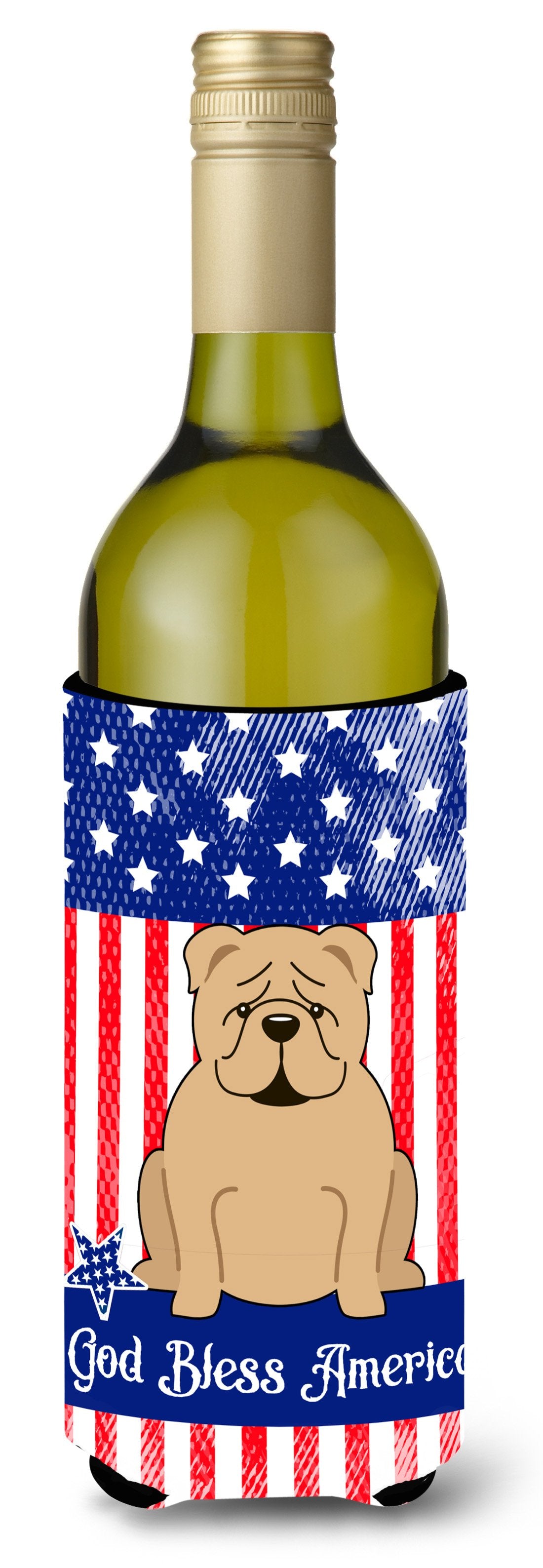 Patriotic USA English Bulldog Fawn Wine Bottle Beverge Insulator Hugger BB3119LITERK by Caroline&#39;s Treasures