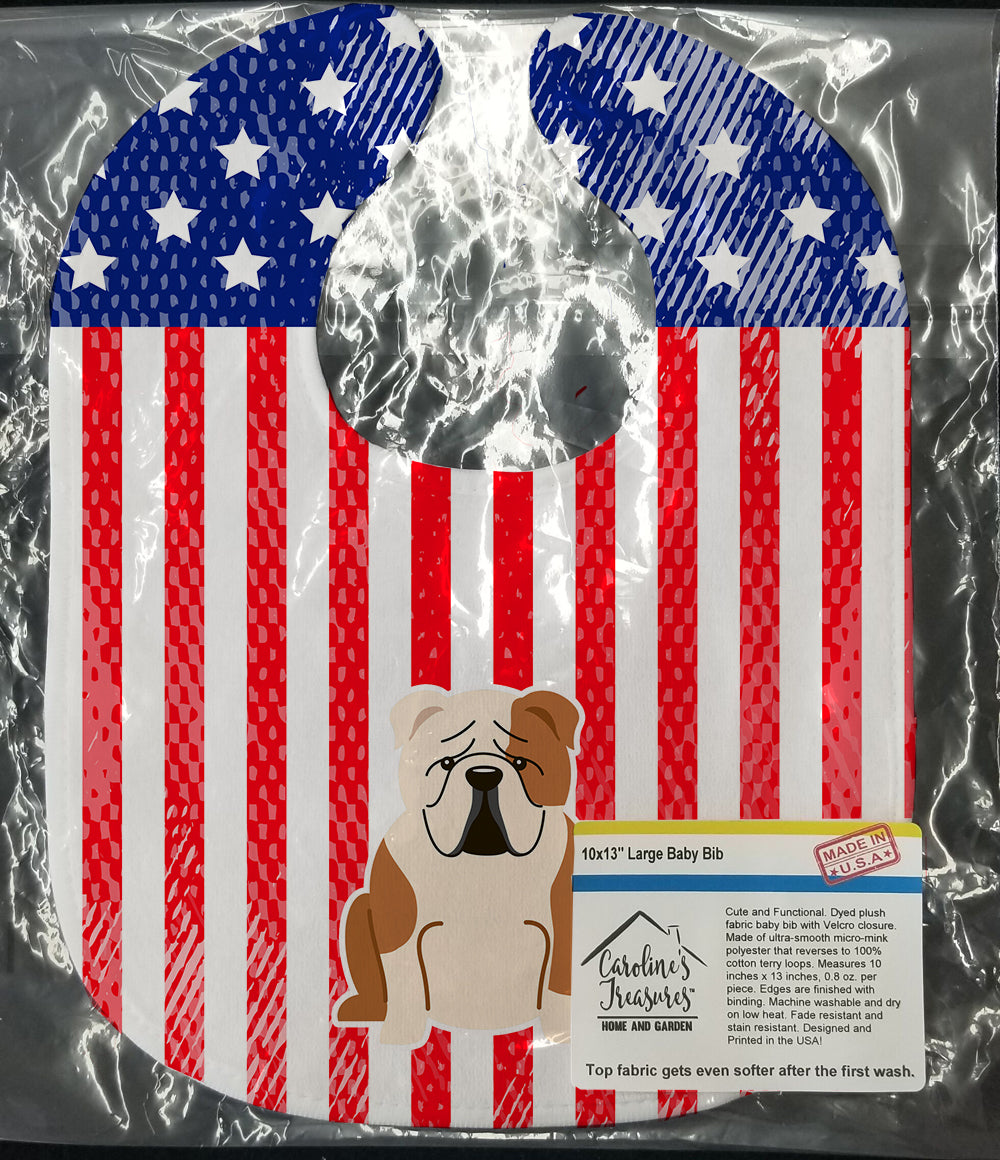 Patriotic USA English Bulldog Fawn White Baby Bib BB3120BIB - the-store.com